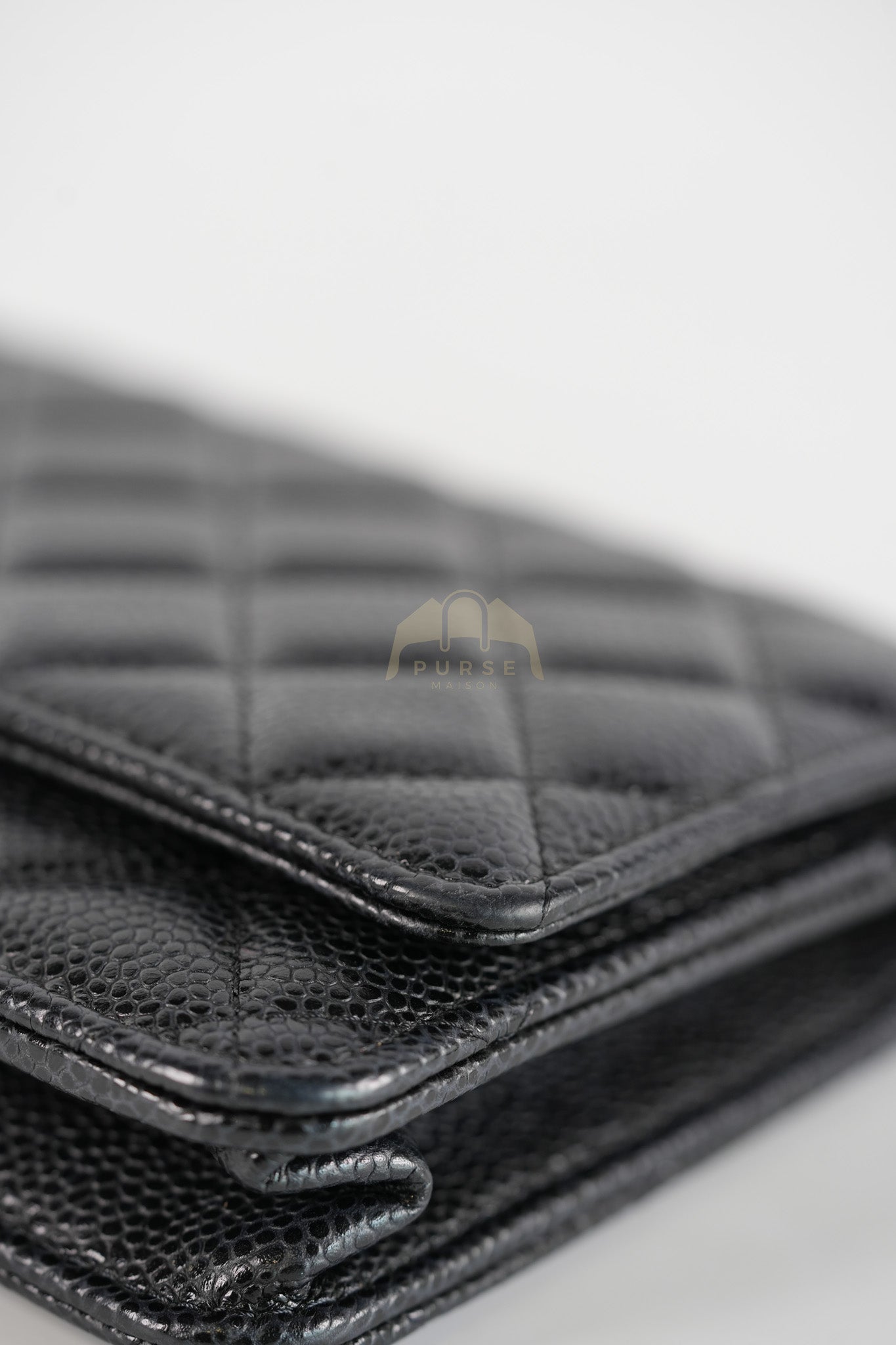 Wallet on Chain (WOC) in Black Caviar Leather & Gold Hardware Microchip | Purse Maison Luxury Bags Shop