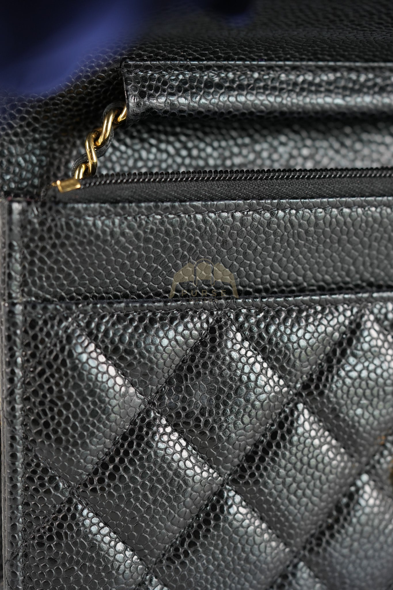Wallet on Chain (WOC) in Black Caviar Leather & Gold Hardware Microchip | Purse Maison Luxury Bags Shop