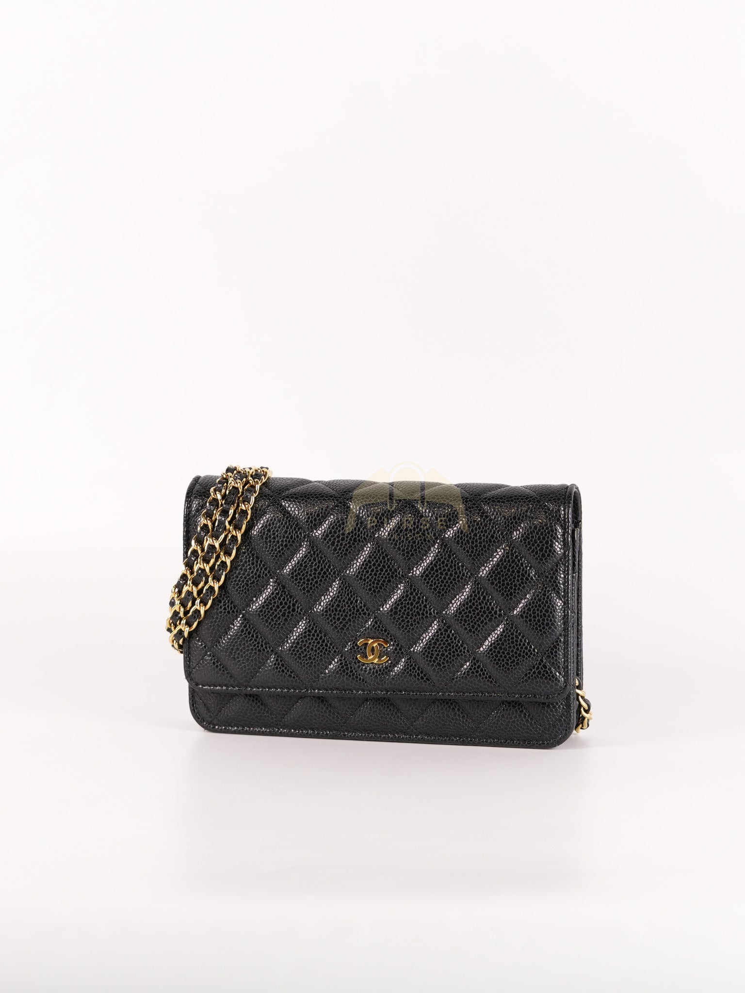 Wallet on Chain (WOC) in Black Caviar Leather & Gold Hardware Microchip | Purse Maison Luxury Bags Shop