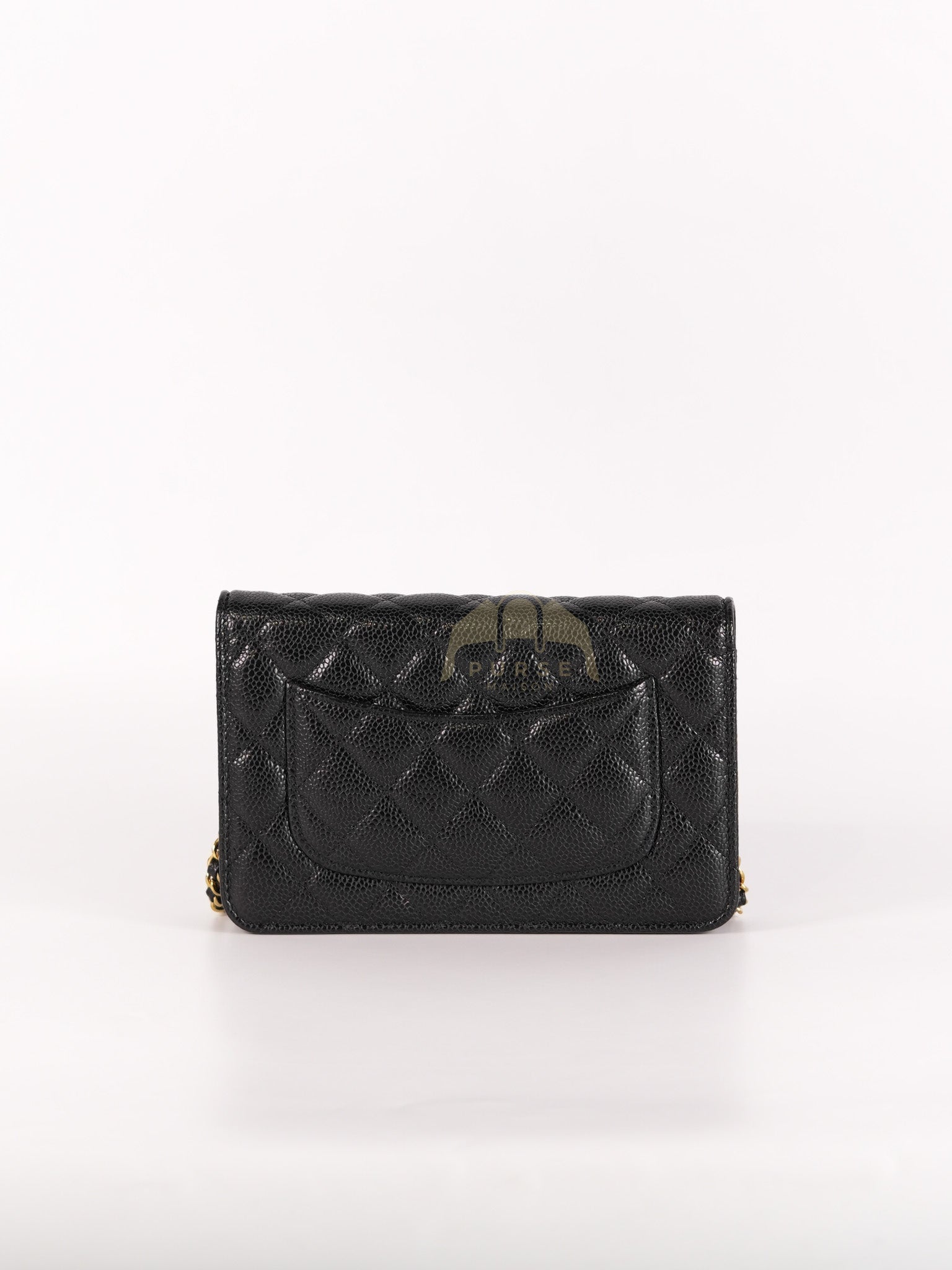 Wallet on Chain (WOC) in Black Caviar Leather & Gold Hardware Microchip | Purse Maison Luxury Bags Shop
