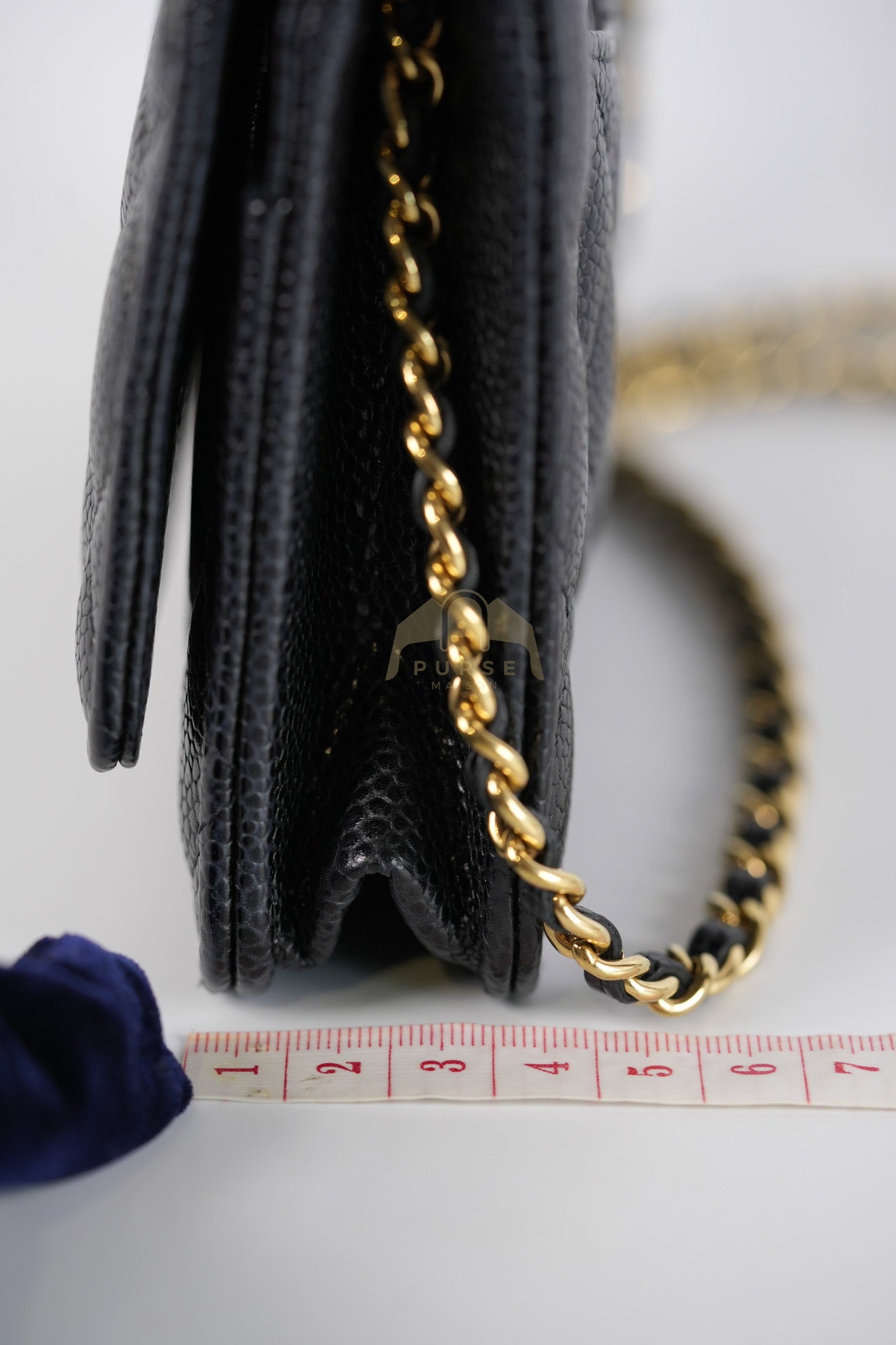 Wallet on Chain (WOC) in Black Caviar Leather & Gold Hardware Microchip | Purse Maison Luxury Bags Shop