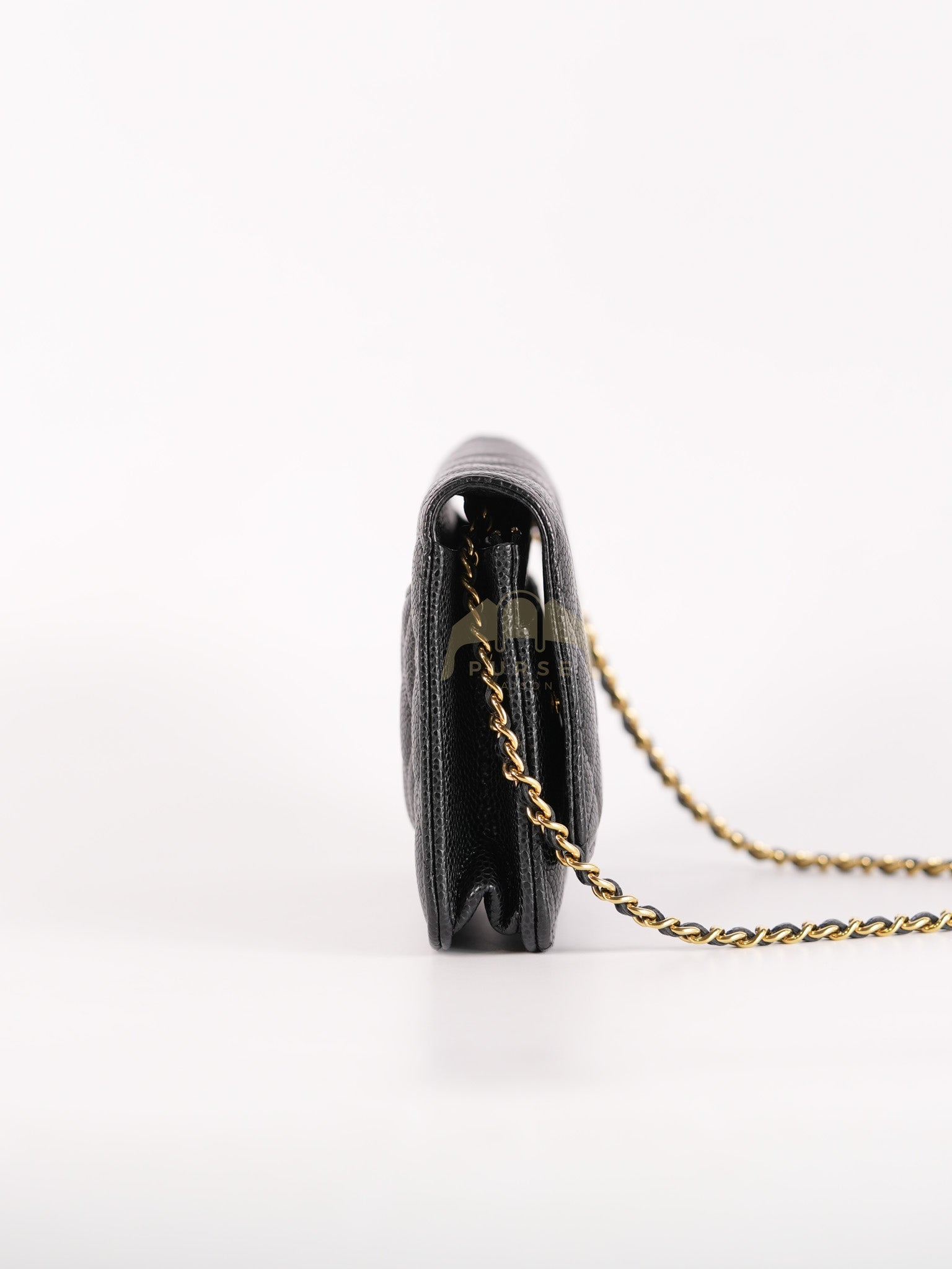 Wallet on Chain (WOC) in Black Caviar Leather & Gold Hardware Microchip | Purse Maison Luxury Bags Shop