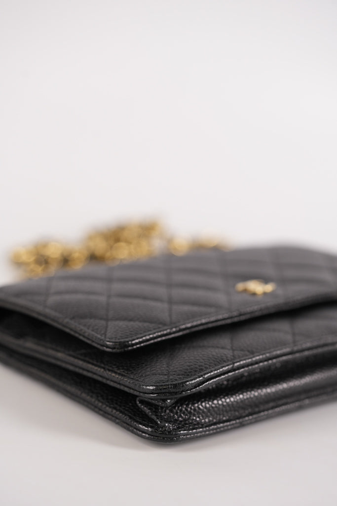 Wallet On Chain (WOC) in Black Quilted Caviar Leather and Gold Hardware Series 22 | Purse Maison Luxury Bags Shop