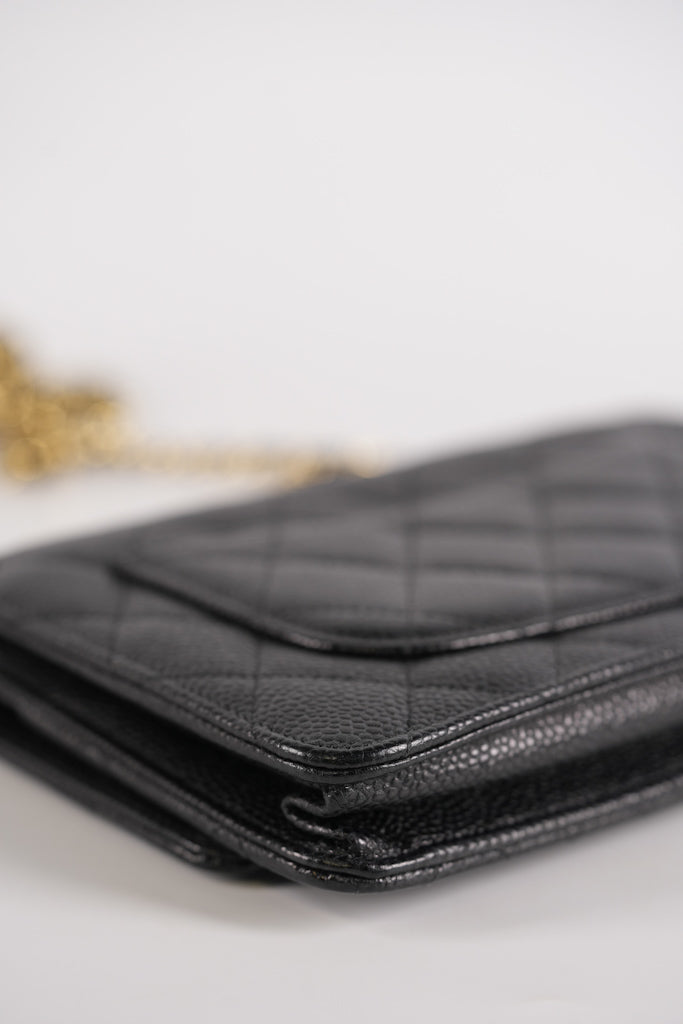 Wallet On Chain (WOC) in Black Quilted Caviar Leather and Gold Hardware Series 22 | Purse Maison Luxury Bags Shop