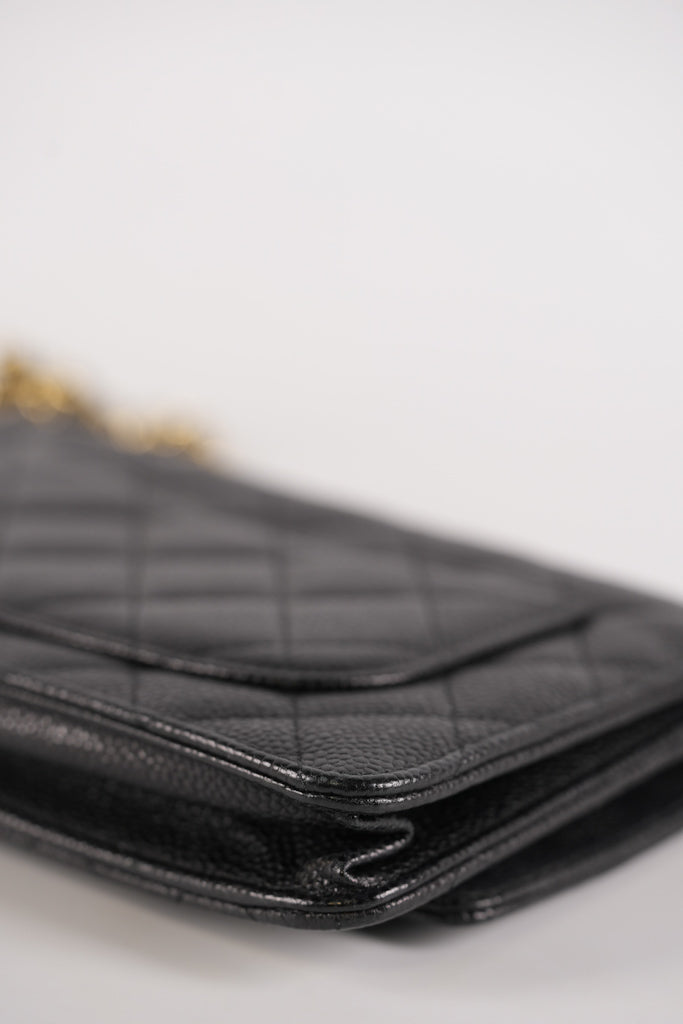 Wallet On Chain (WOC) in Black Quilted Caviar Leather and Gold Hardware Series 22 | Purse Maison Luxury Bags Shop