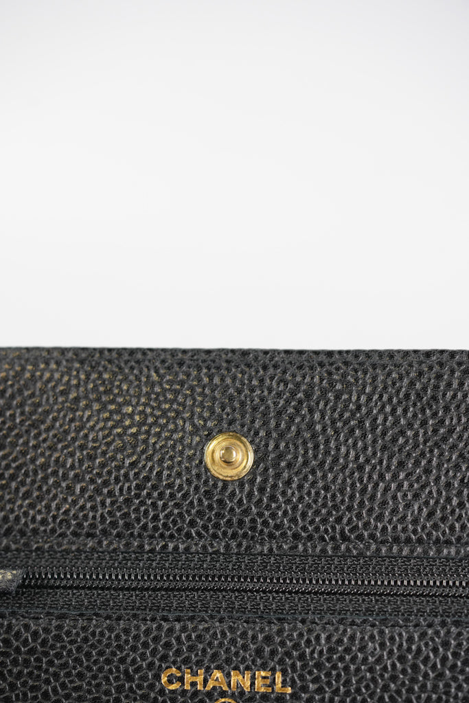 Wallet On Chain (WOC) in Black Quilted Caviar Leather and Gold Hardware Series 22 | Purse Maison Luxury Bags Shop