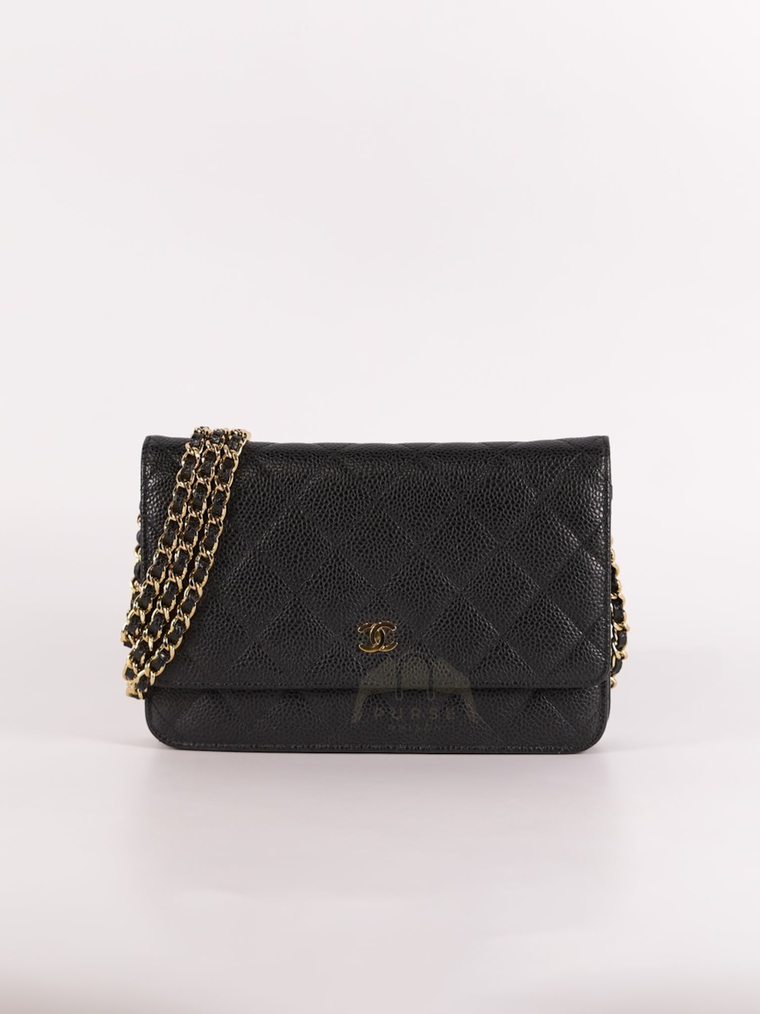Wallet On Chain (WOC) in Black Quilted Caviar Leather and Gold Hardware Series 22 | Purse Maison Luxury Bags Shop