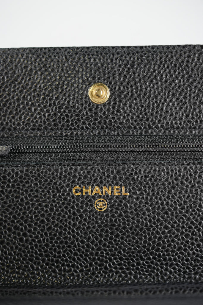 Wallet On Chain (WOC) in Black Quilted Caviar Leather and Gold Hardware Series 22 | Purse Maison Luxury Bags Shop