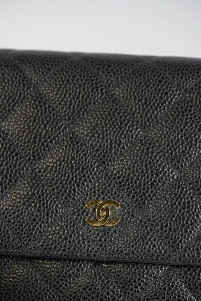 Wallet On Chain (WOC) in Black Quilted Caviar Leather and Gold Hardware Series 22 | Purse Maison Luxury Bags Shop