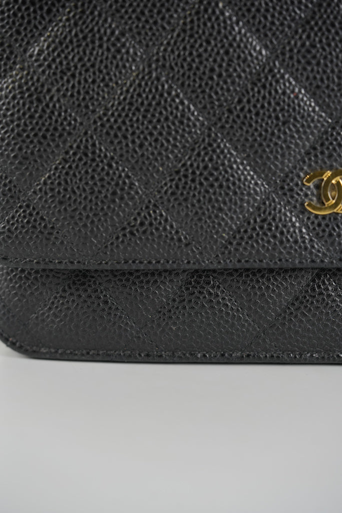 Wallet On Chain (WOC) in Black Quilted Caviar Leather and Gold Hardware Series 22 | Purse Maison Luxury Bags Shop