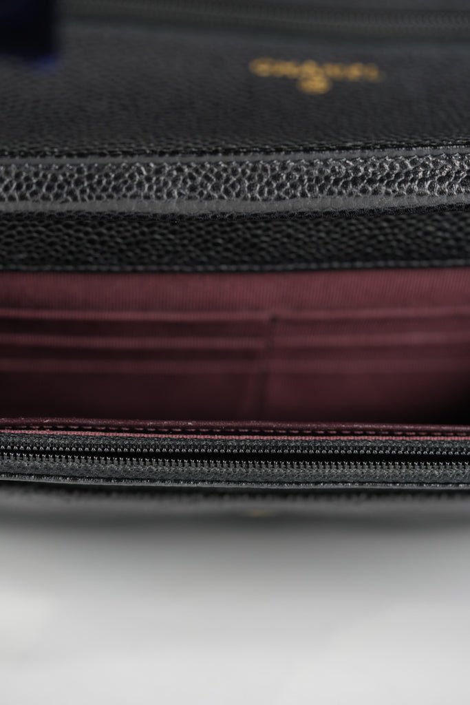 Wallet On Chain (WOC) in Black Quilted Caviar Leather and Gold Hardware Series 22 | Purse Maison Luxury Bags Shop