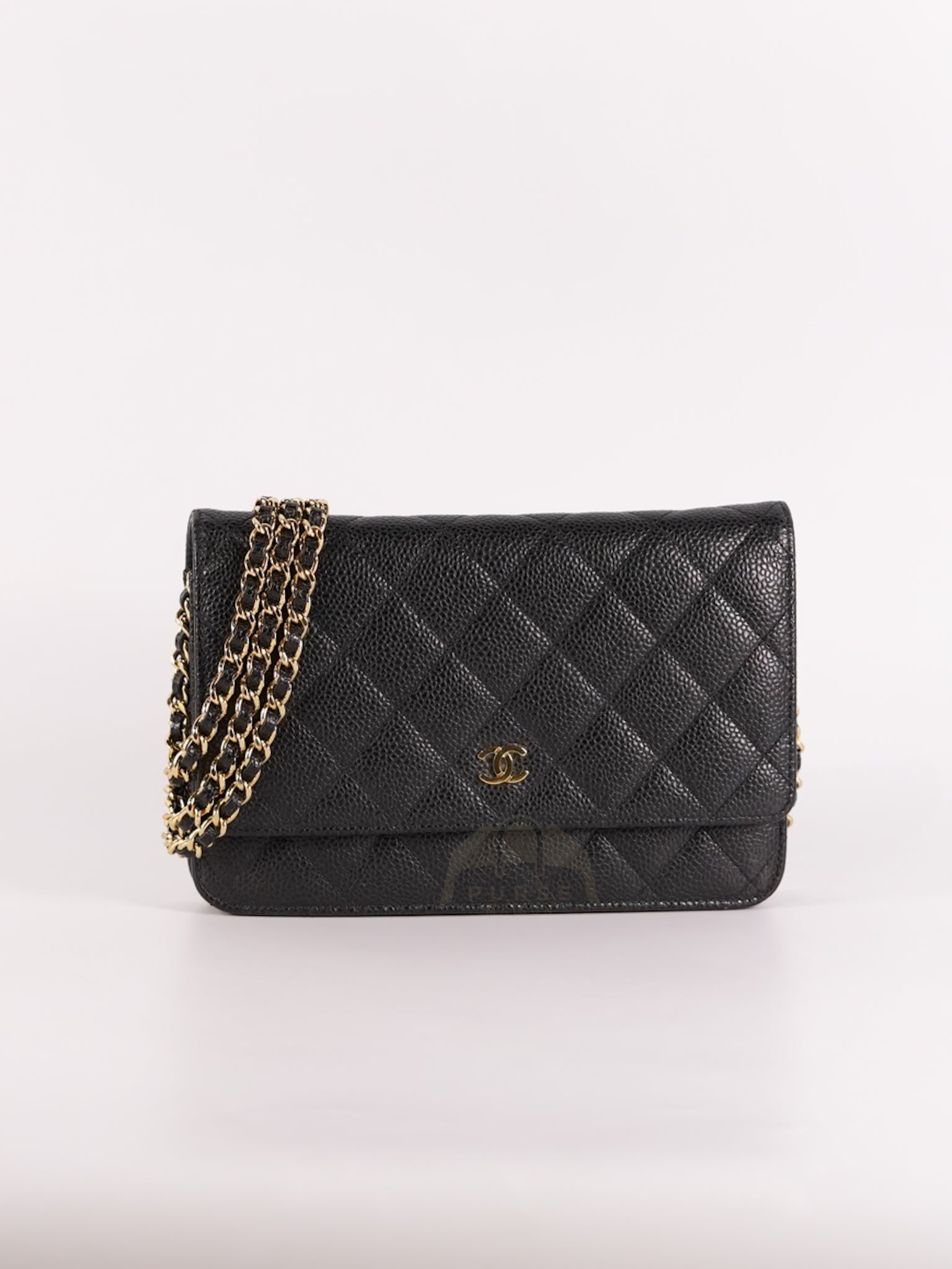 Wallet On Chain (WOC) in Black Quilted Caviar Leather and Gold Hardware Series 22 | Purse Maison Luxury Bags Shop