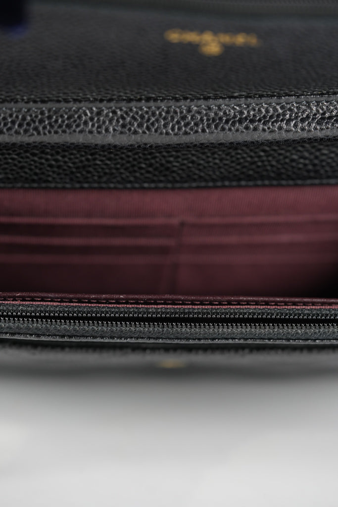 Wallet On Chain (WOC) in Black Quilted Caviar Leather and Gold Hardware Series 22 | Purse Maison Luxury Bags Shop