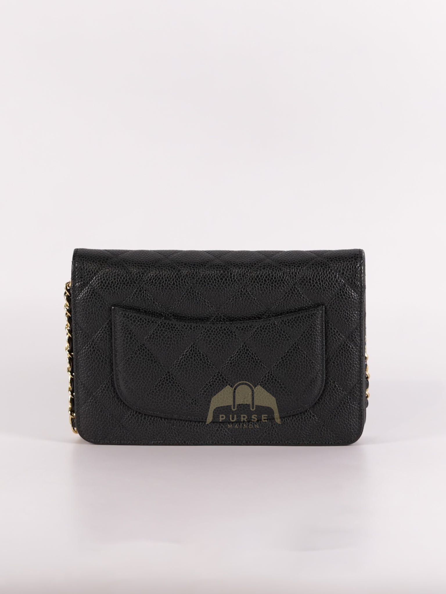 Wallet On Chain (WOC) in Black Quilted Caviar Leather and Gold Hardware Series 22 | Purse Maison Luxury Bags Shop