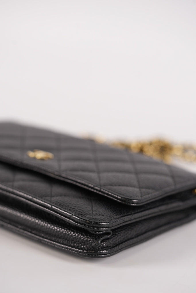 Wallet On Chain (WOC) in Black Quilted Caviar Leather and Gold Hardware Series 22 | Purse Maison Luxury Bags Shop