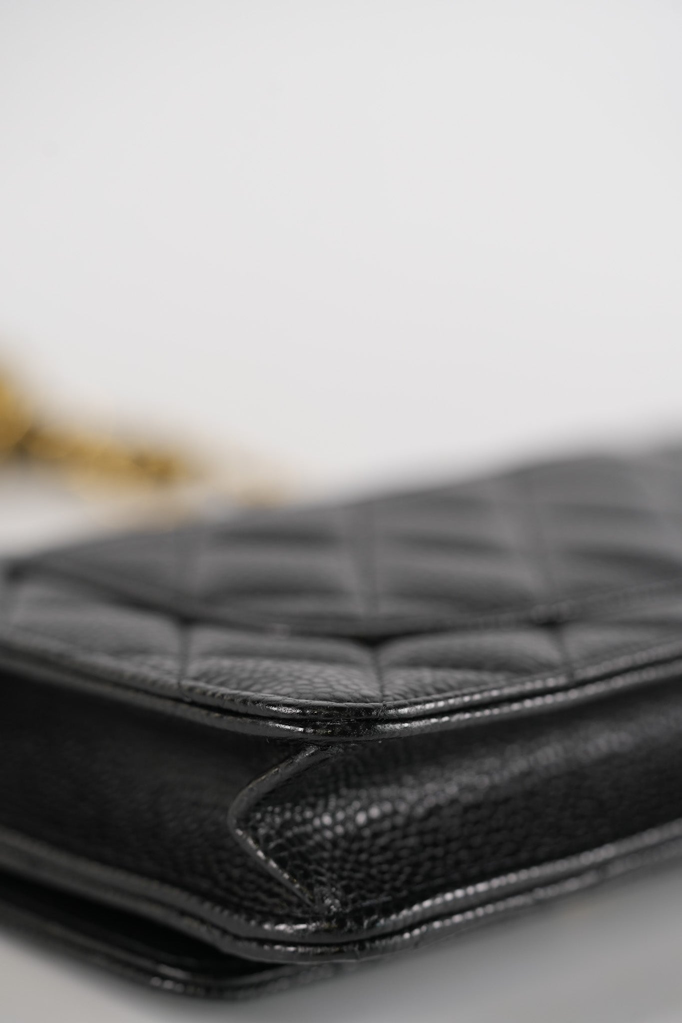 Wallet On Chain (WOC) in Black Quilted Caviar Leather & Gold Hardware Microchip | Purse Maison Luxury Bags Shop