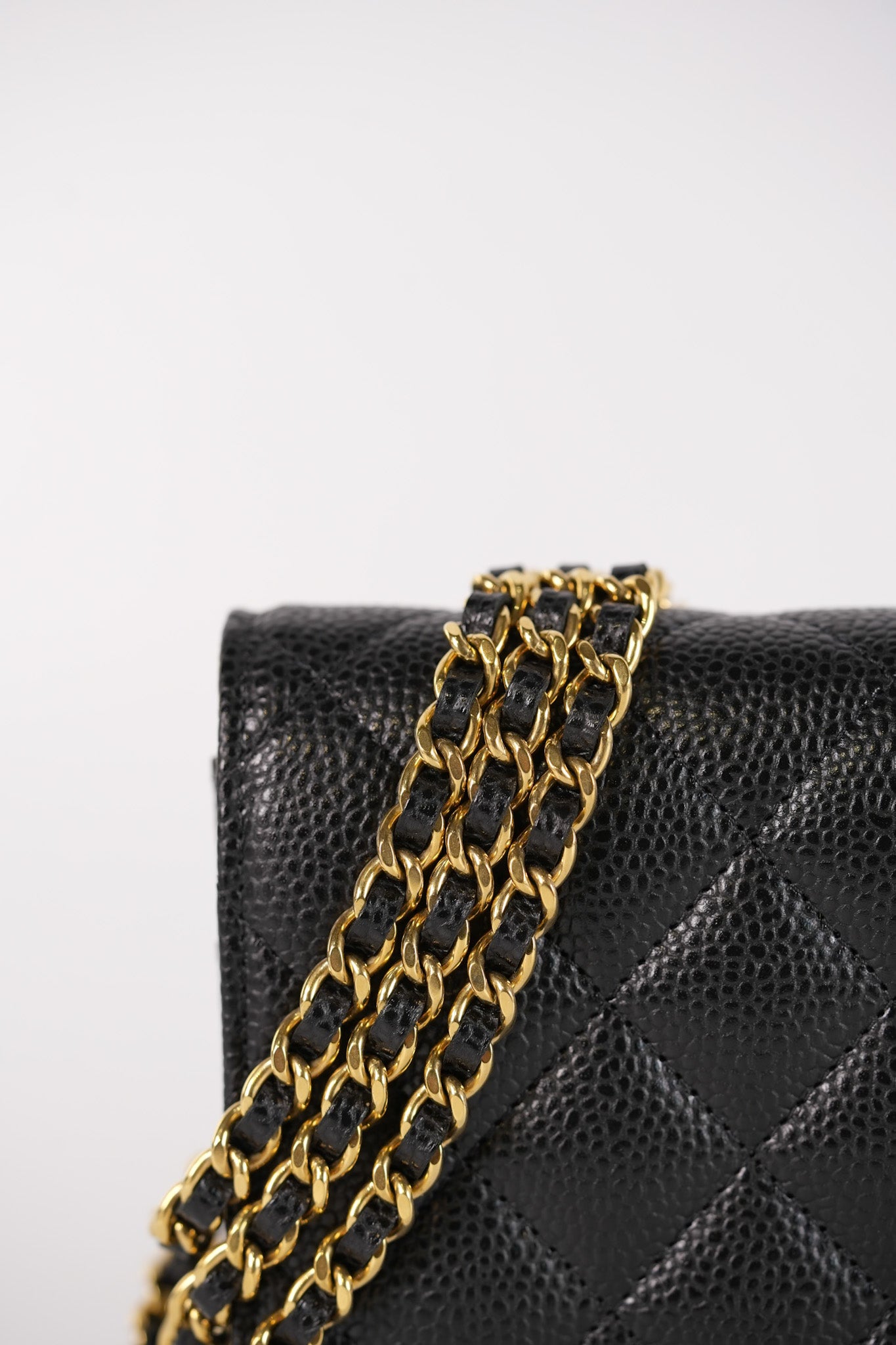 Wallet On Chain (WOC) in Black Quilted Caviar Leather & Gold Hardware Microchip | Purse Maison Luxury Bags Shop