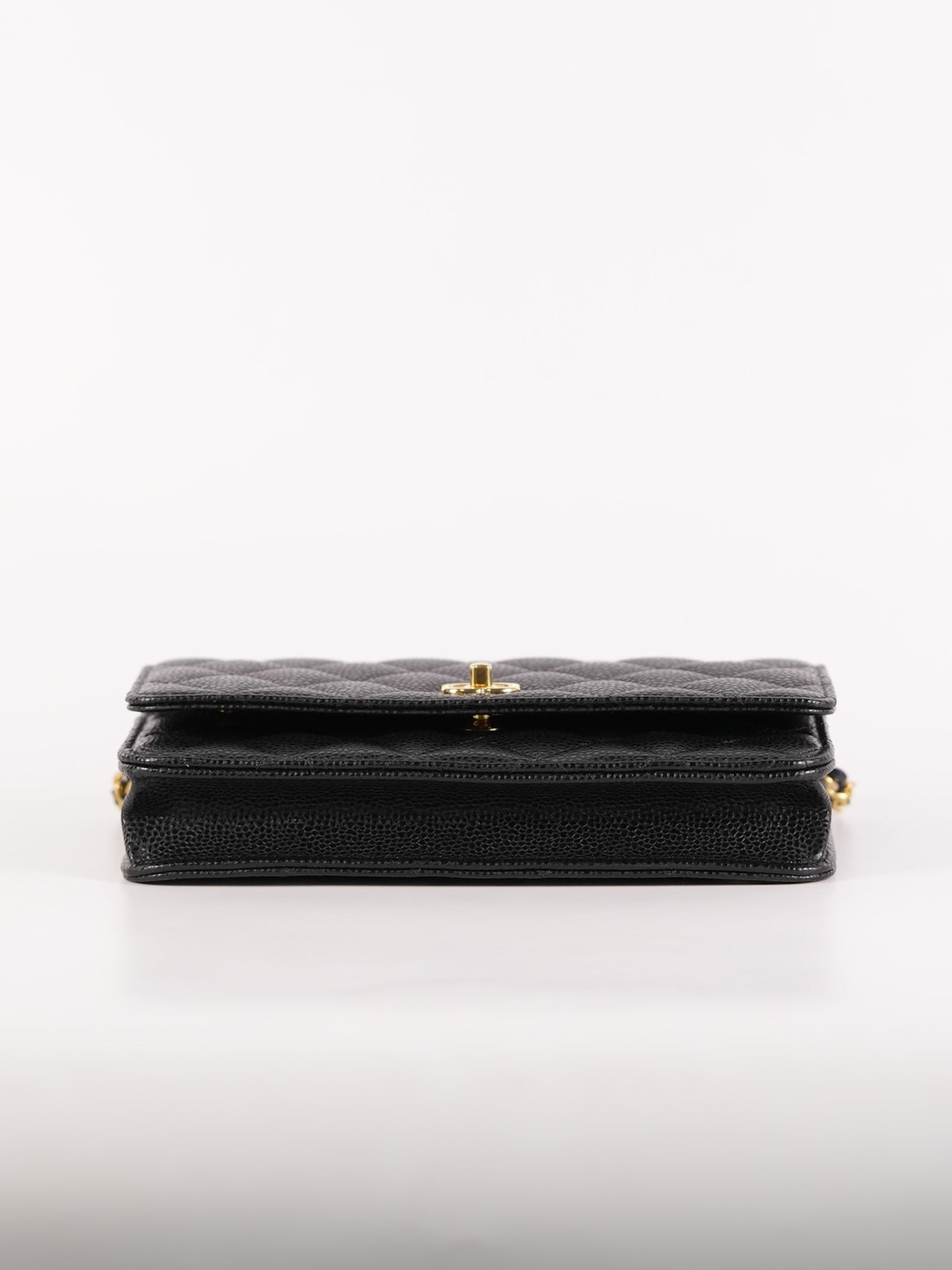 Wallet On Chain (WOC) in Black Quilted Caviar Leather & Gold Hardware Microchip | Purse Maison Luxury Bags Shop
