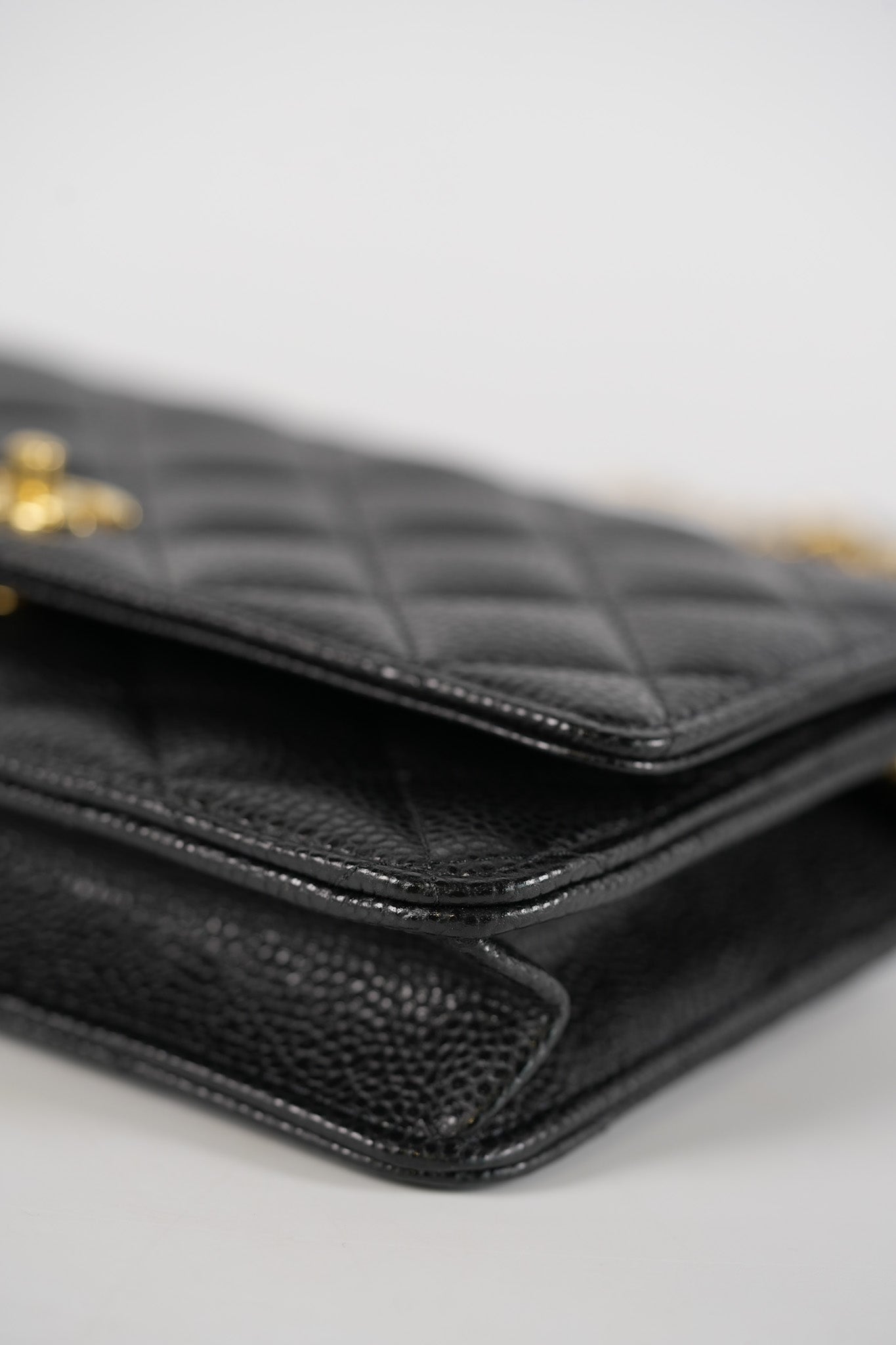 Wallet On Chain (WOC) in Black Quilted Caviar Leather & Gold Hardware Microchip | Purse Maison Luxury Bags Shop