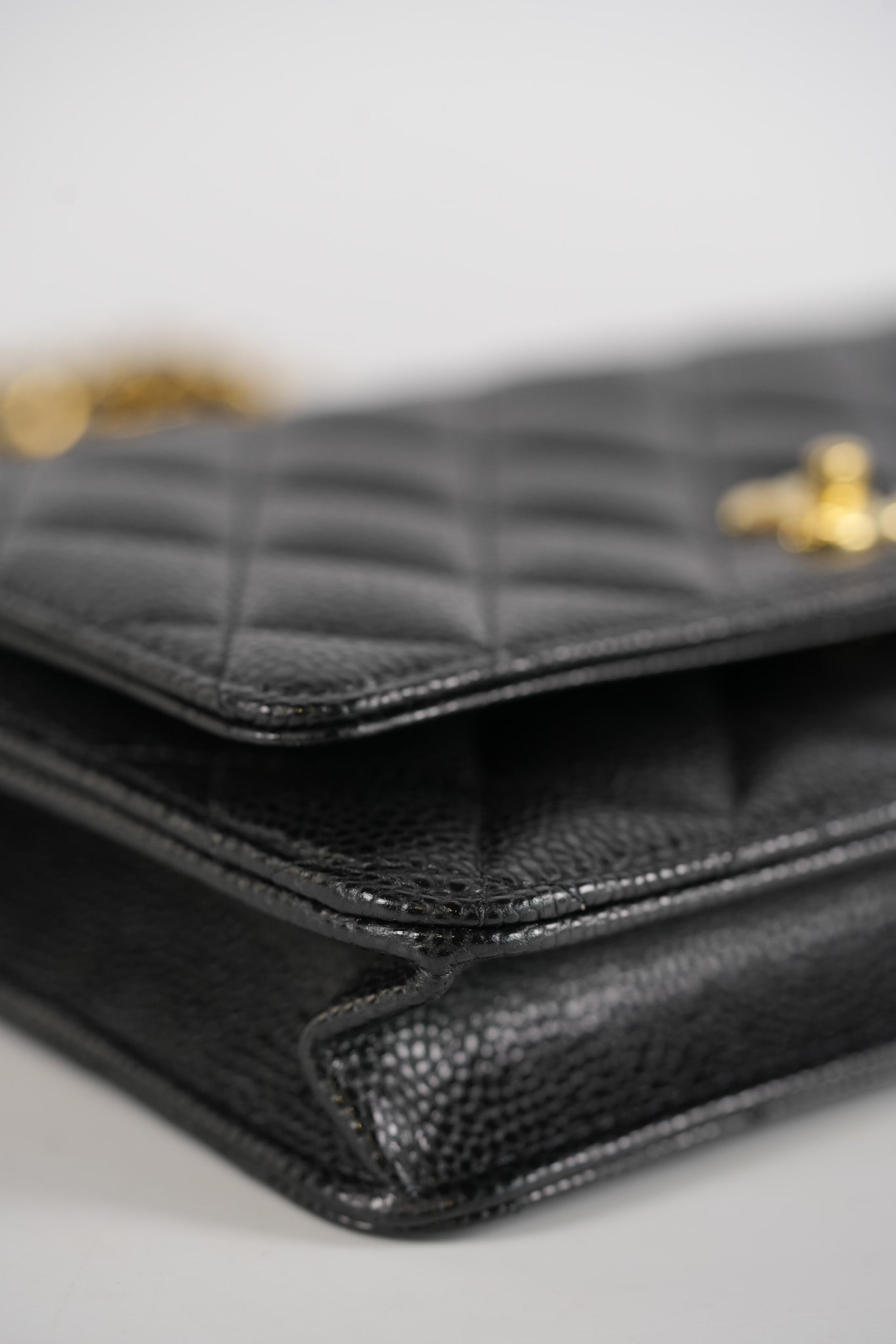 Wallet On Chain (WOC) in Black Quilted Caviar Leather & Gold Hardware Microchip | Purse Maison Luxury Bags Shop