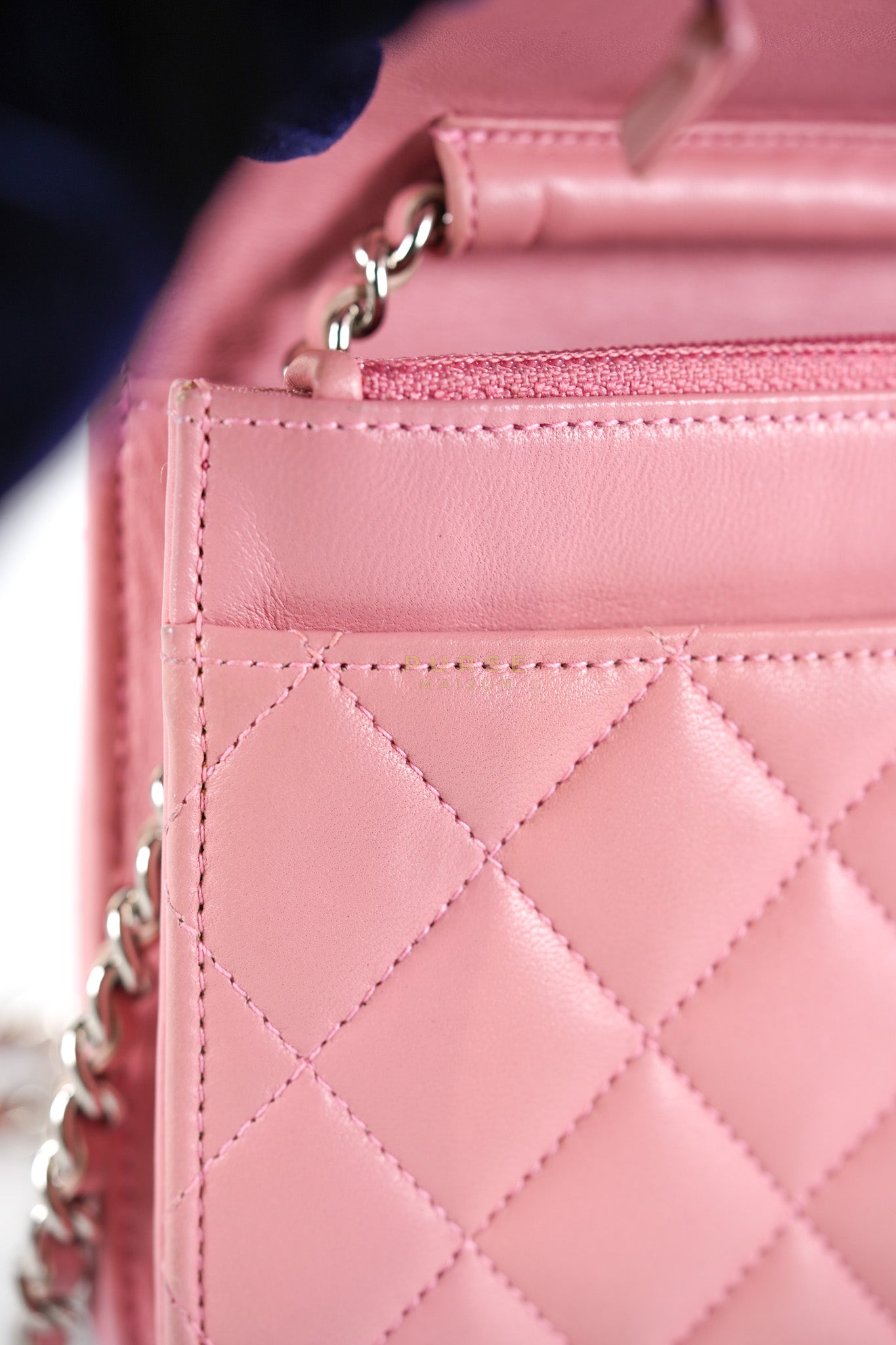 Wallet On Chain (WOC) in Pink Lambskin Leather and Silver Hardware Series 14 | Purse Maison Luxury Bags Shop