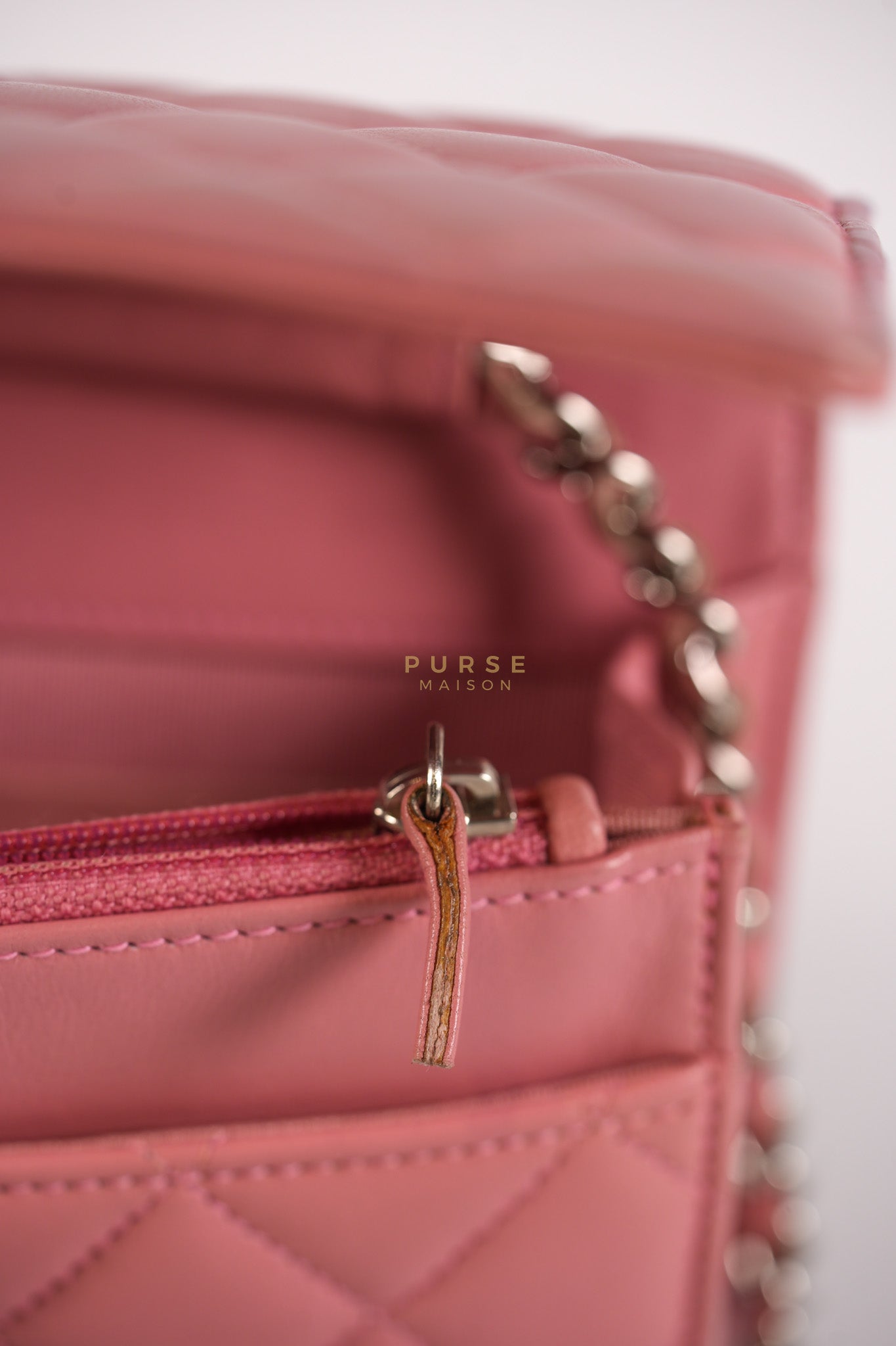 Wallet On Chain (WOC) in Pink Lambskin Leather and Silver Hardware Series 14 | Purse Maison Luxury Bags Shop
