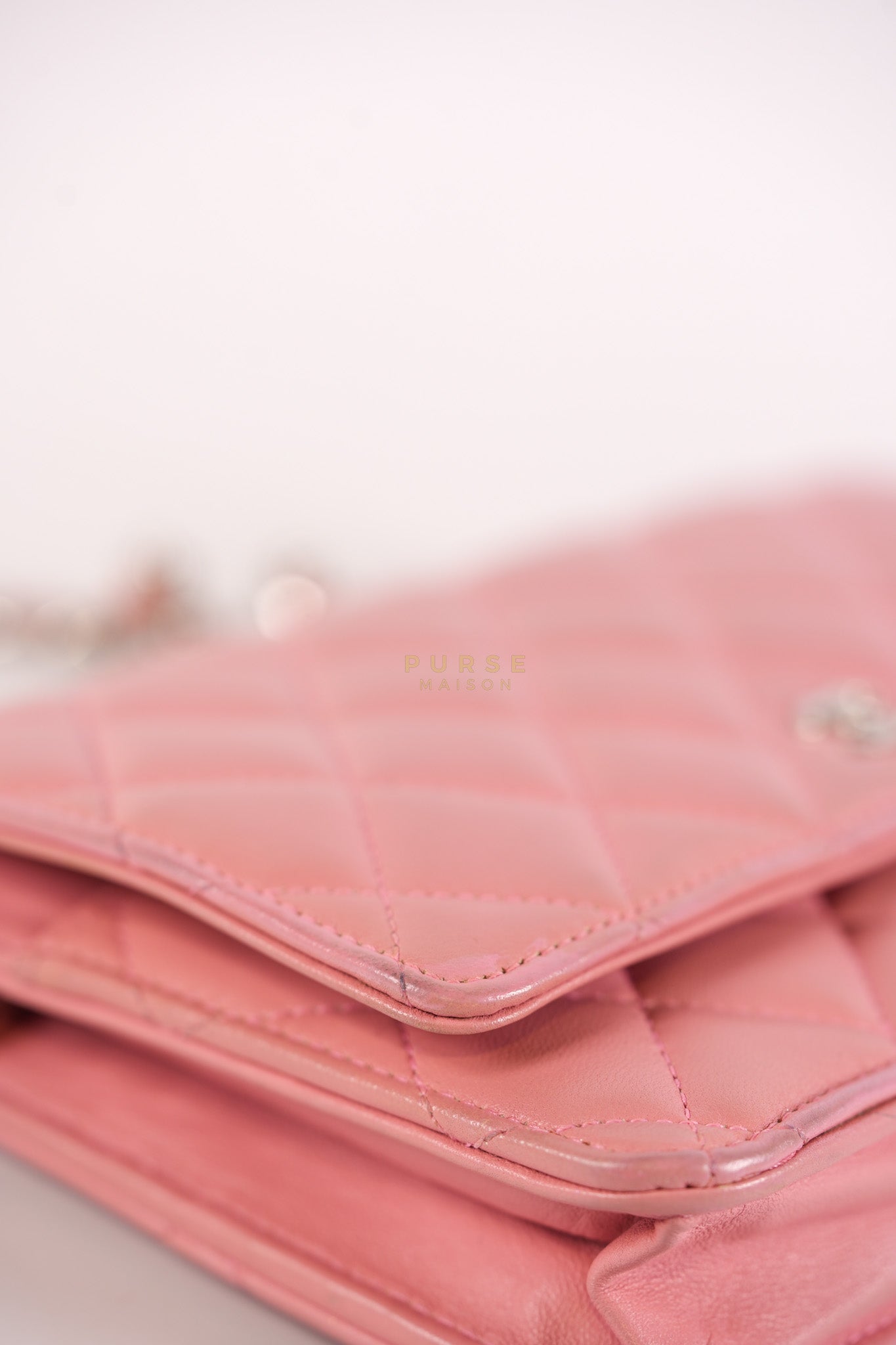 Wallet On Chain (WOC) in Pink Lambskin Leather and Silver Hardware Series 14 | Purse Maison Luxury Bags Shop