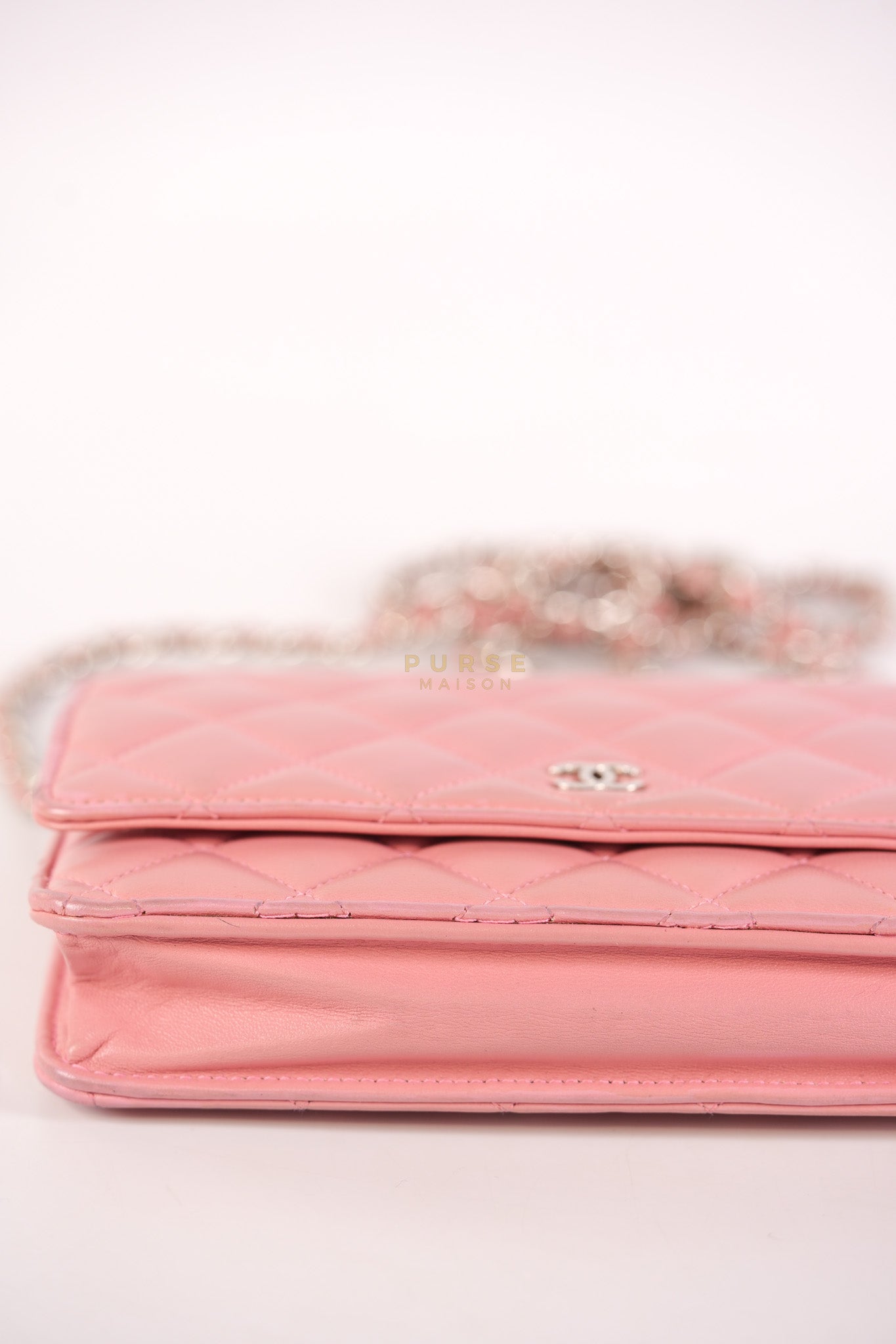 Wallet On Chain (WOC) in Pink Lambskin Leather and Silver Hardware Series 14 | Purse Maison Luxury Bags Shop