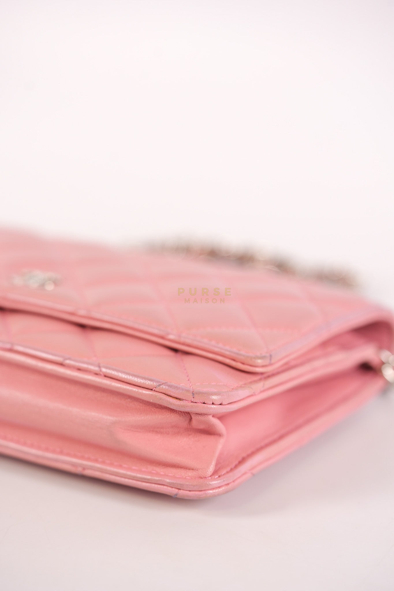 Wallet On Chain (WOC) in Pink Lambskin Leather and Silver Hardware Series 14 | Purse Maison Luxury Bags Shop