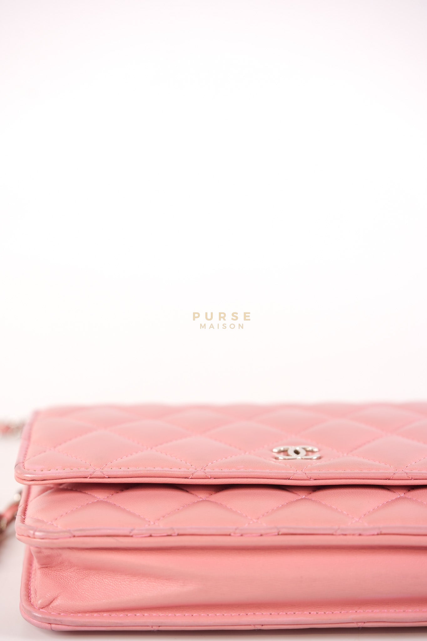 Wallet On Chain (WOC) in Pink Lambskin Leather and Silver Hardware Series 14 | Purse Maison Luxury Bags Shop