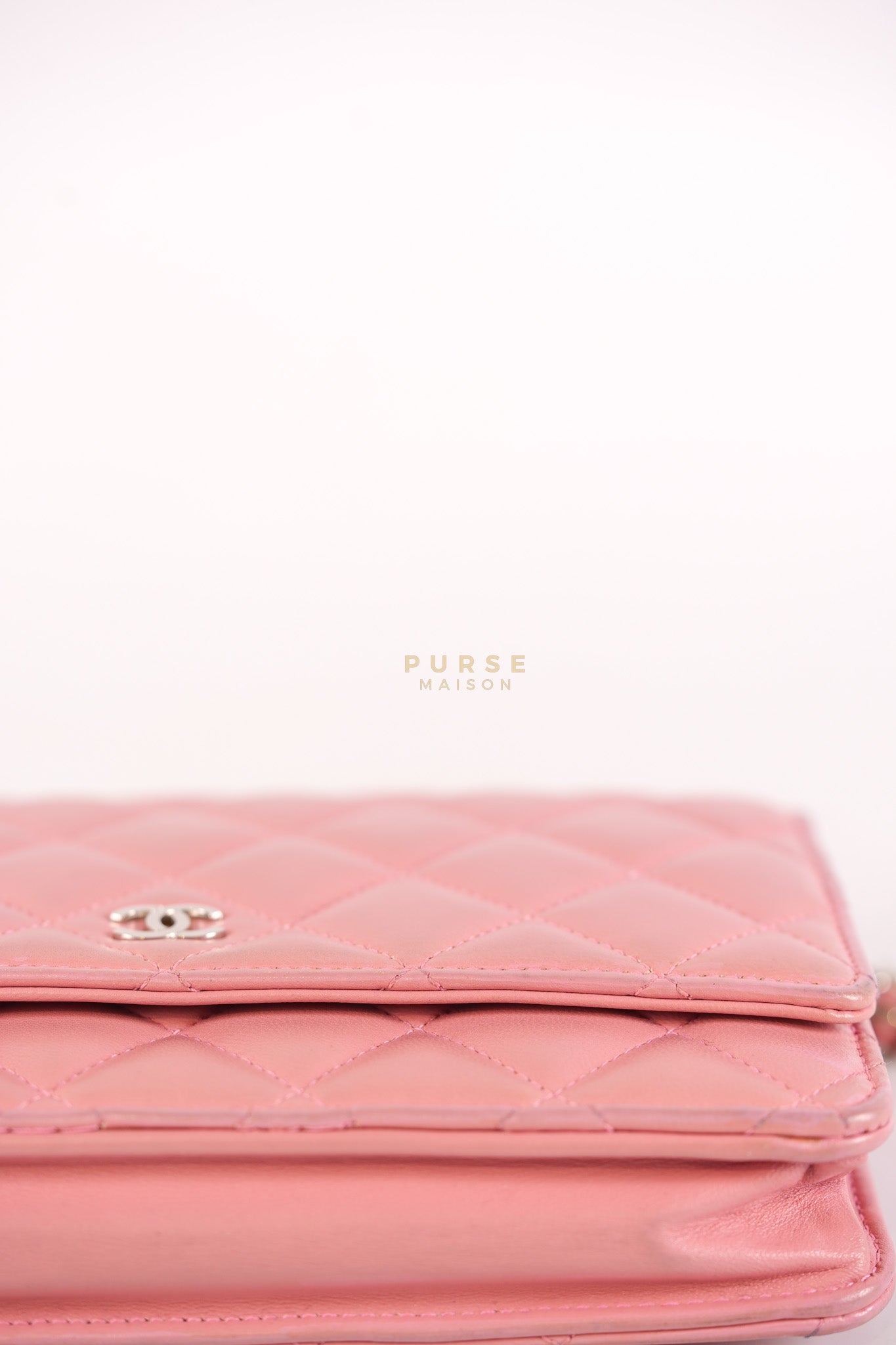 Wallet On Chain (WOC) in Pink Lambskin Leather and Silver Hardware Series 14 | Purse Maison Luxury Bags Shop