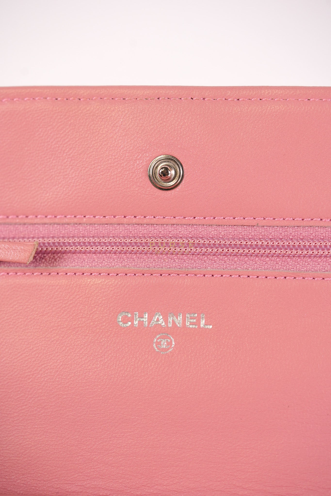 Wallet On Chain (WOC) in Pink Lambskin Leather and Silver Hardware Series 14 | Purse Maison Luxury Bags Shop