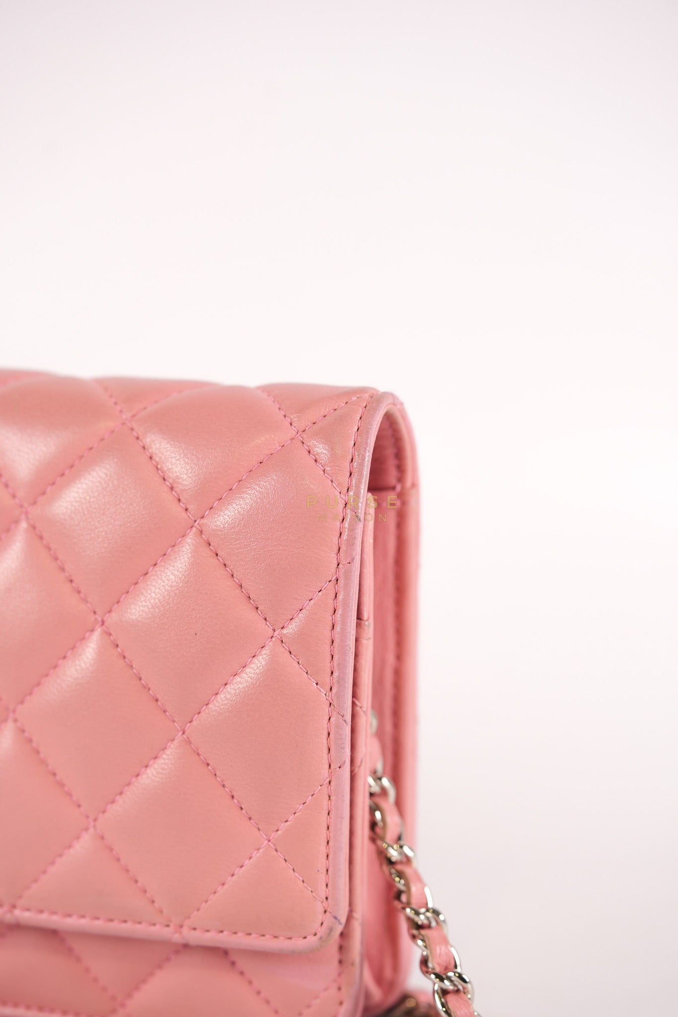 Wallet On Chain (WOC) in Pink Lambskin Leather and Silver Hardware Series 14 | Purse Maison Luxury Bags Shop