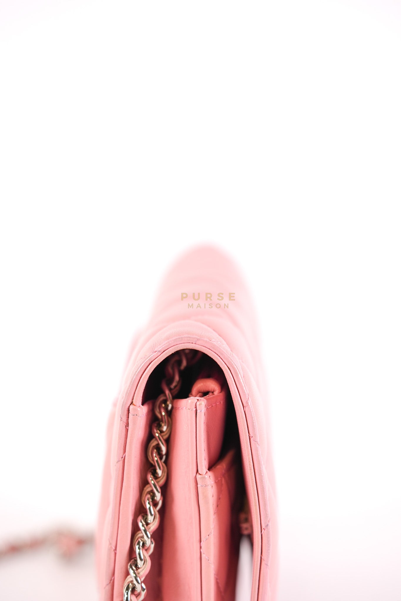 Wallet On Chain (WOC) in Pink Lambskin Leather and Silver Hardware Series 14 | Purse Maison Luxury Bags Shop