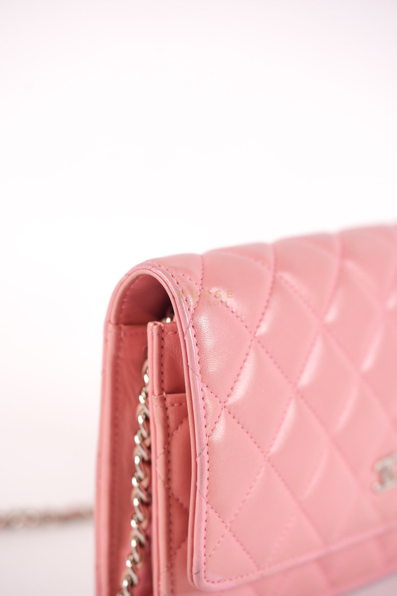 Wallet On Chain (WOC) in Pink Lambskin Leather and Silver Hardware Series 14 | Purse Maison Luxury Bags Shop
