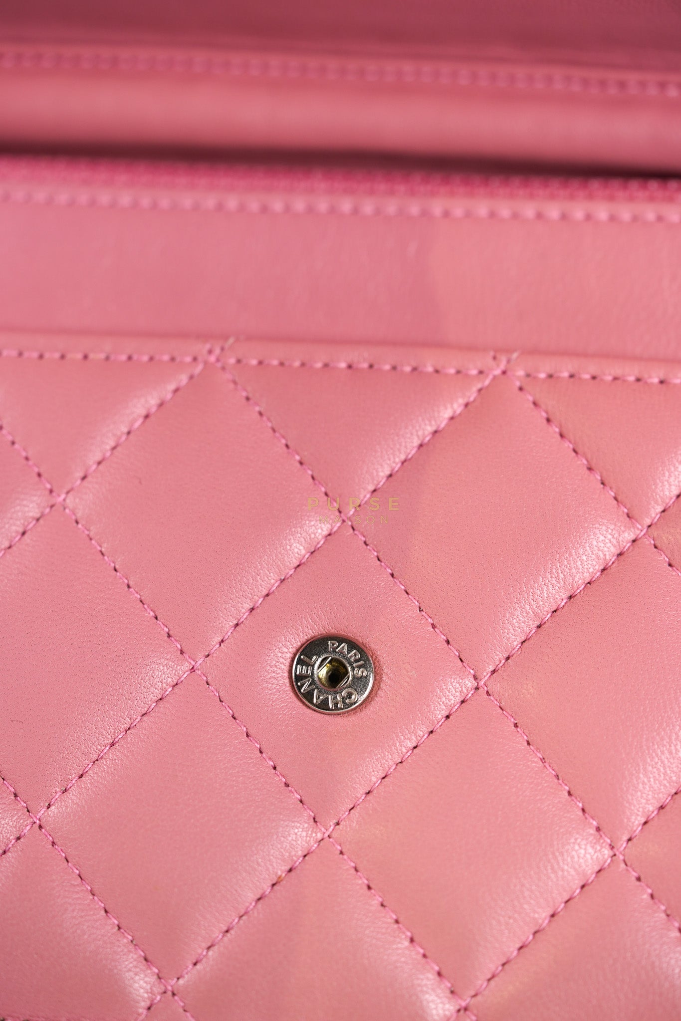 Wallet On Chain (WOC) in Pink Lambskin Leather and Silver Hardware Series 14 | Purse Maison Luxury Bags Shop