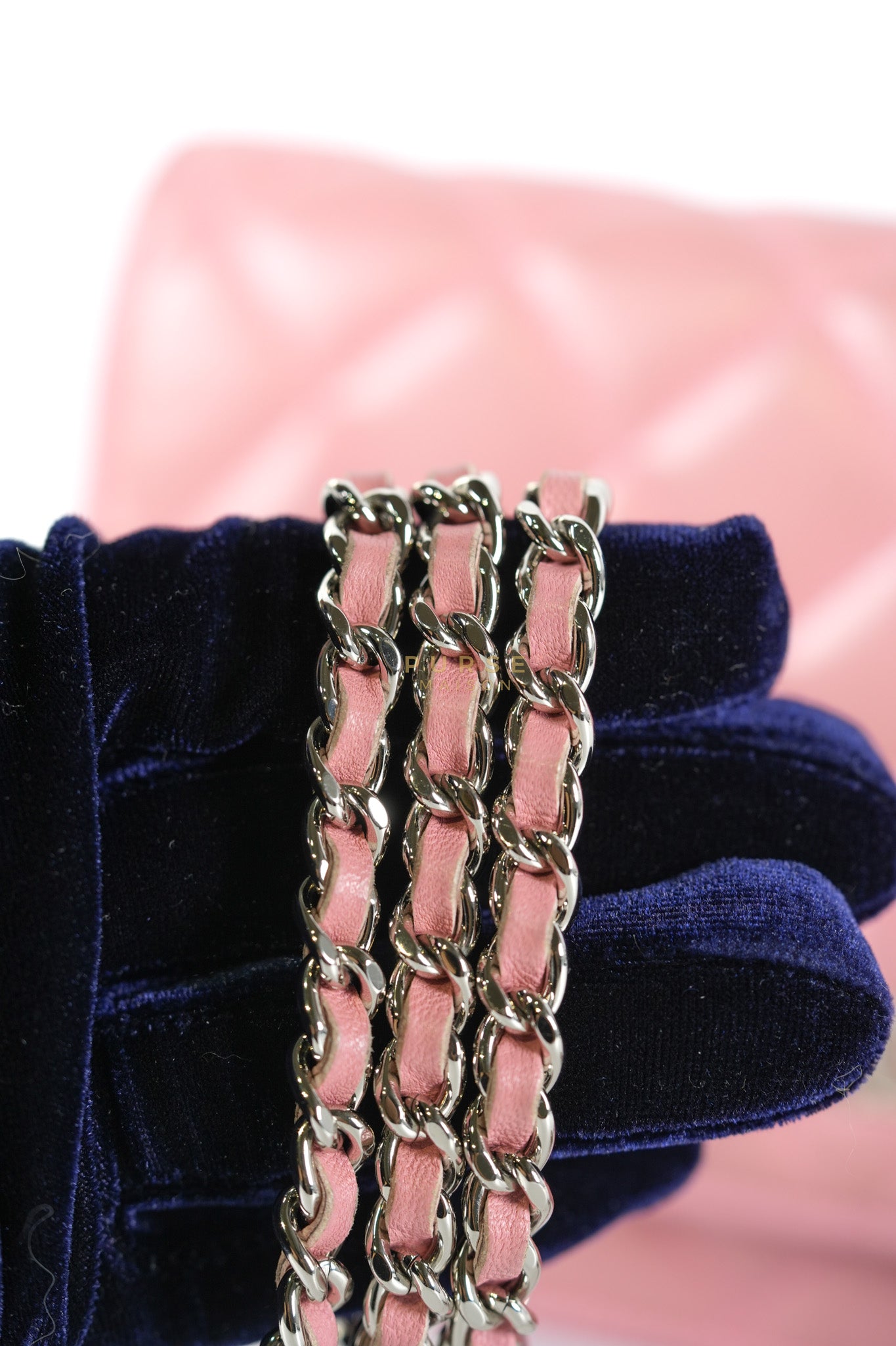 Wallet On Chain (WOC) in Pink Lambskin Leather and Silver Hardware Series 14 | Purse Maison Luxury Bags Shop