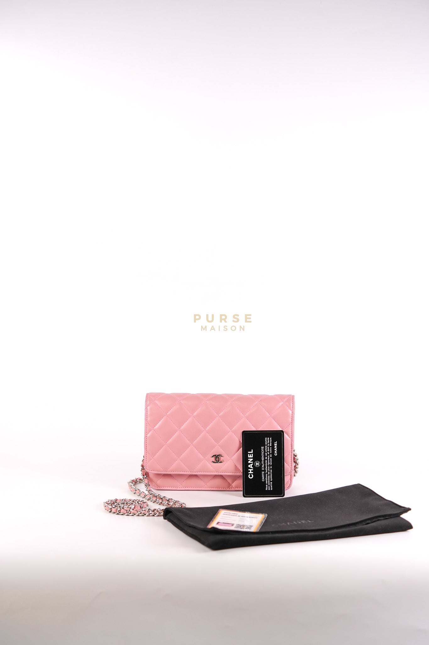 Wallet On Chain (WOC) in Pink Lambskin Leather and Silver Hardware Series 14 | Purse Maison Luxury Bags Shop