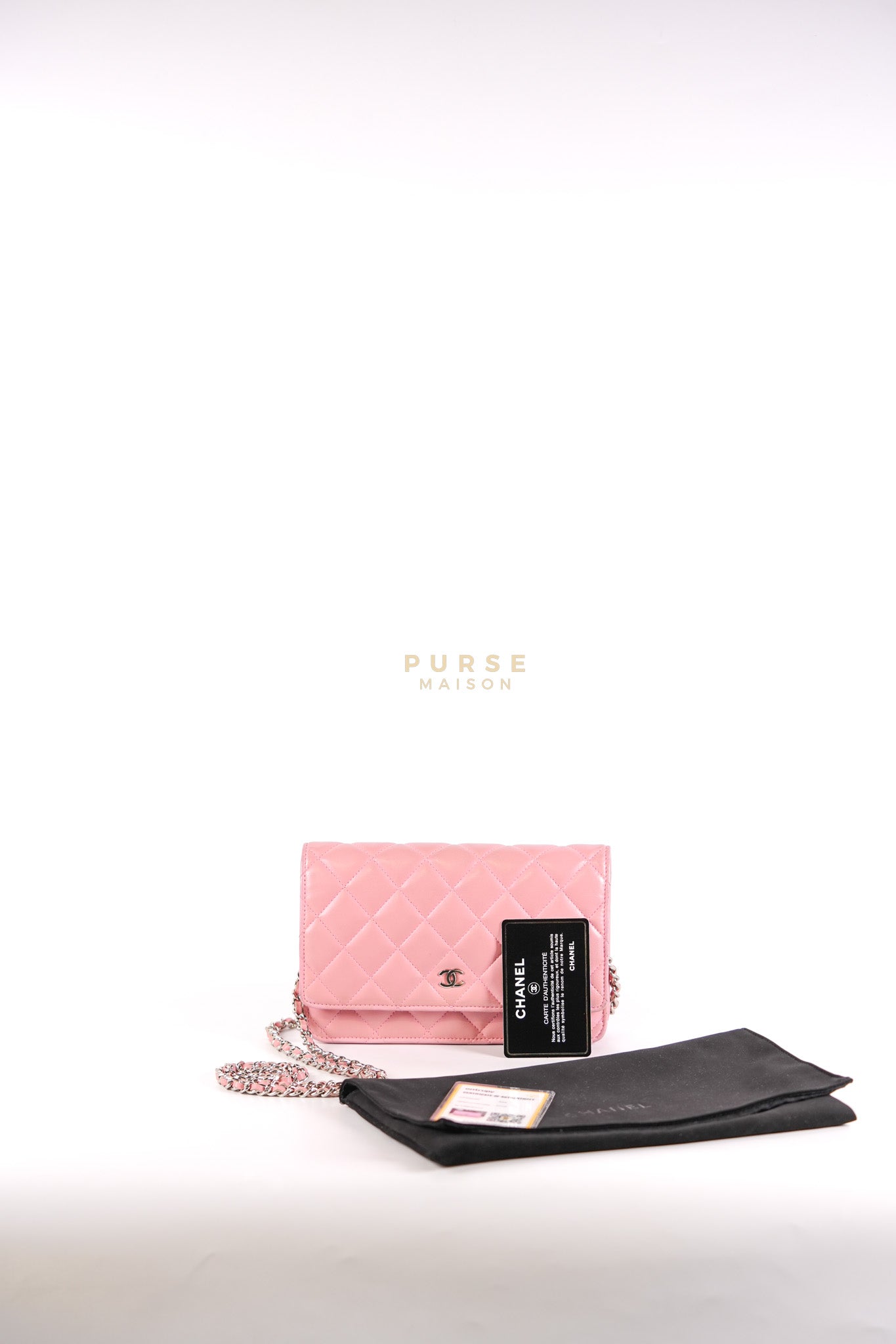 Wallet On Chain (WOC) in Pink Lambskin Leather and Silver Hardware Series 14 | Purse Maison Luxury Bags Shop