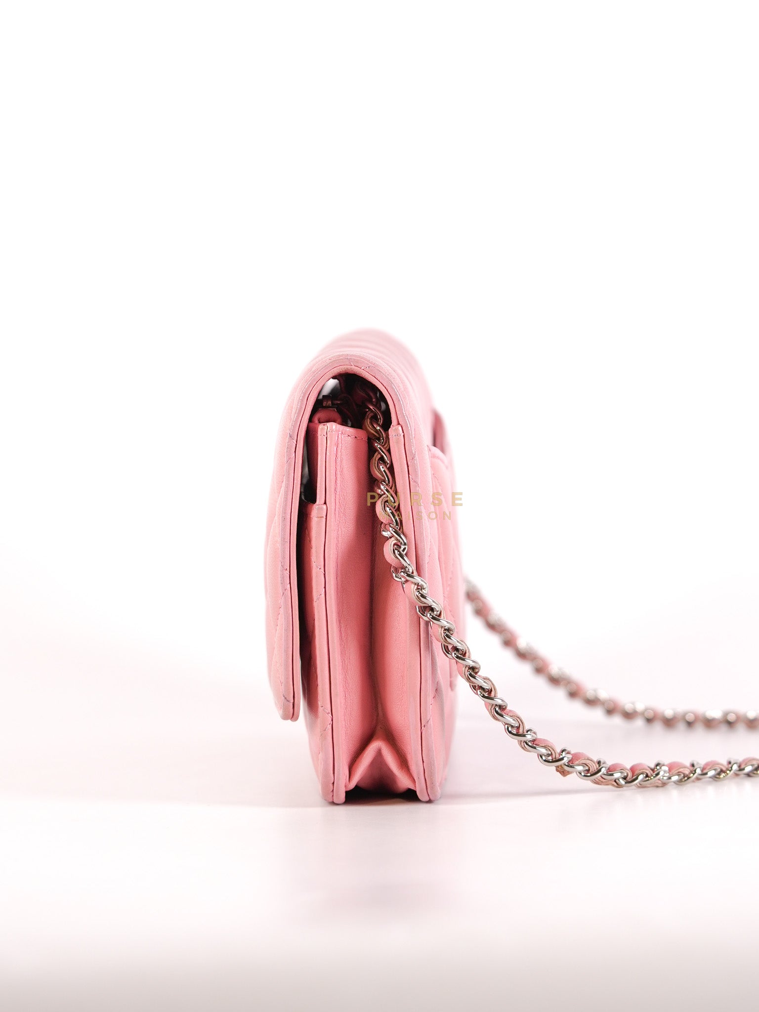 Wallet On Chain (WOC) in Pink Lambskin Leather and Silver Hardware Series 14 | Purse Maison Luxury Bags Shop