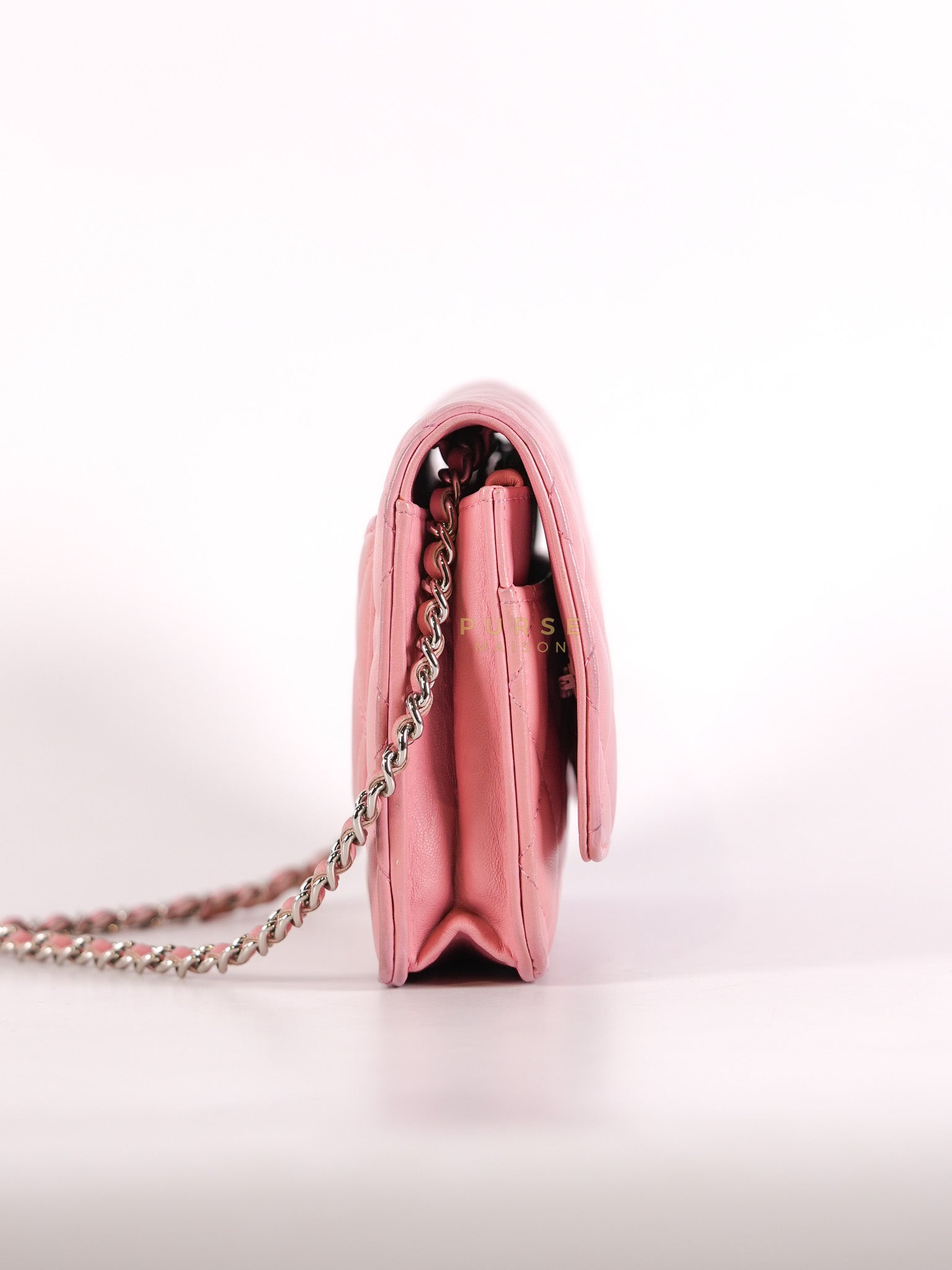 Wallet On Chain (WOC) in Pink Lambskin Leather and Silver Hardware Series 14 | Purse Maison Luxury Bags Shop