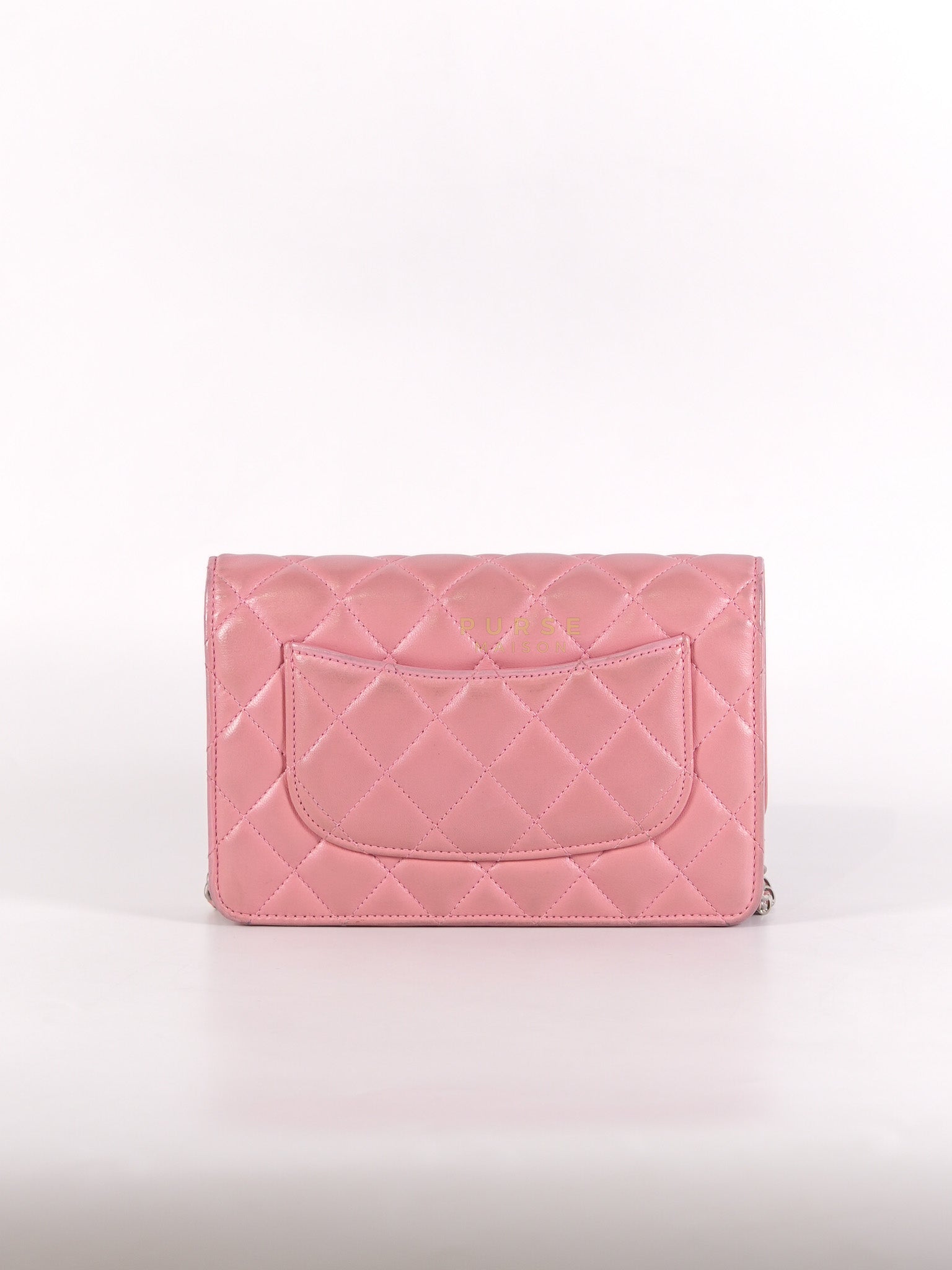 Wallet On Chain (WOC) in Pink Lambskin Leather and Silver Hardware Series 14 | Purse Maison Luxury Bags Shop