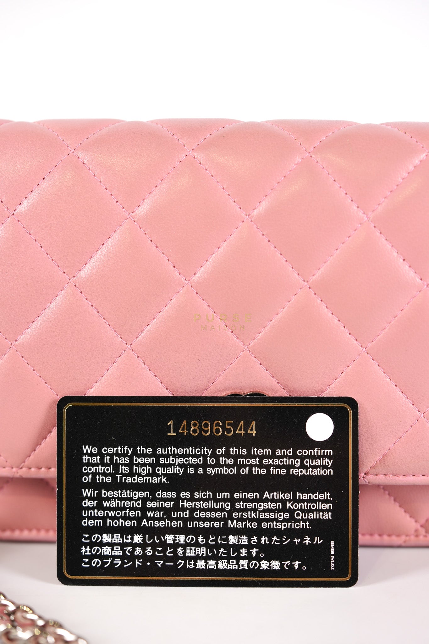 Wallet On Chain (WOC) in Pink Lambskin Leather and Silver Hardware Series 14 | Purse Maison Luxury Bags Shop