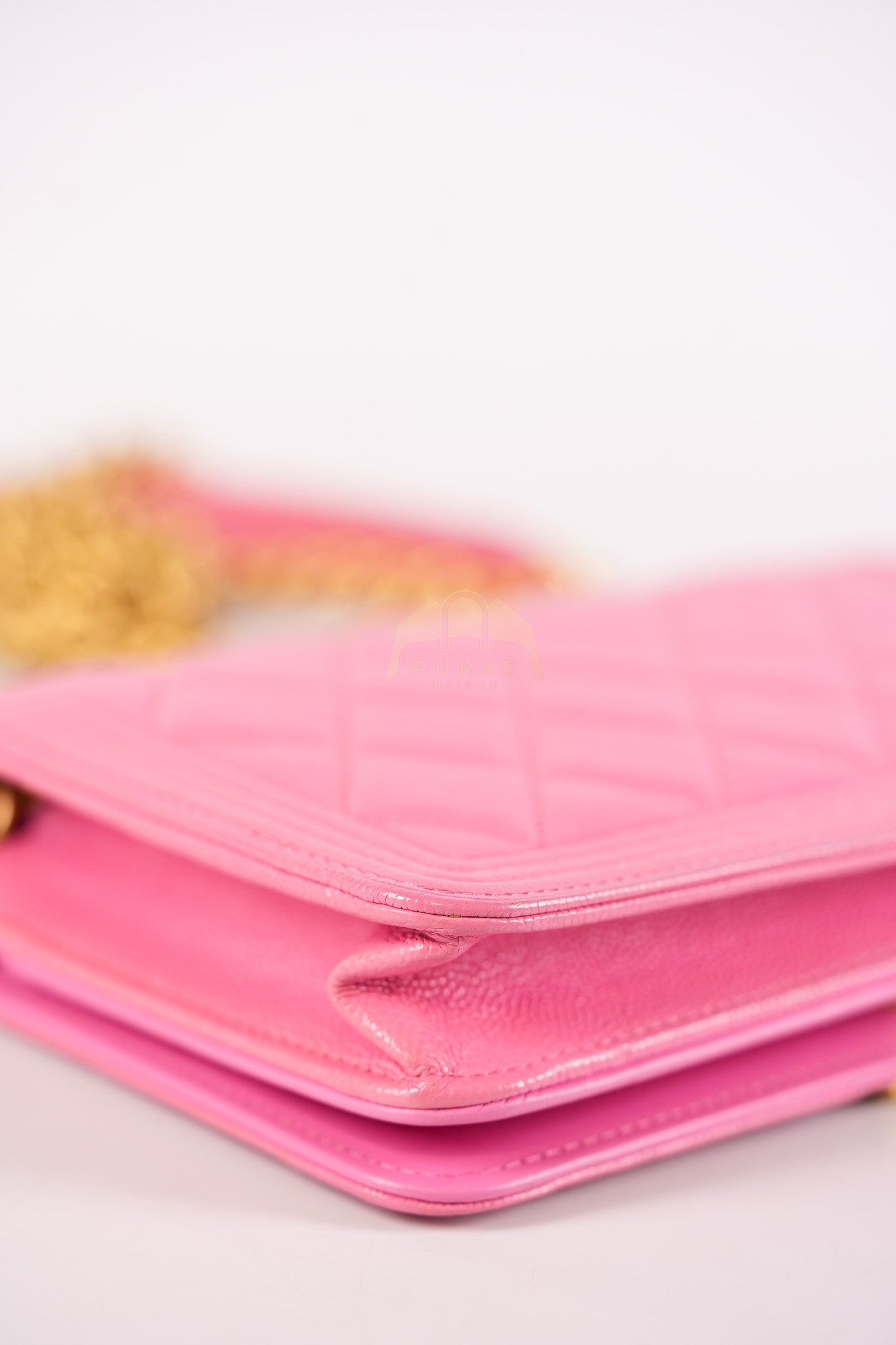 Wallet On Chain (WOC) in Pink Quilted Caviar Leather and Aged Gold Hardware Series 31 | Purse Maison Luxury Bags Shop