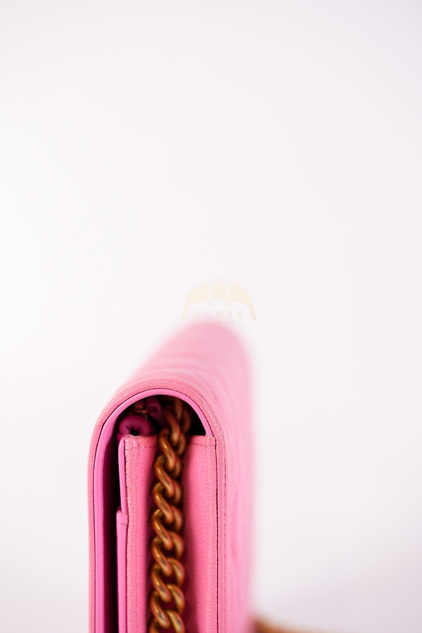 Wallet On Chain (WOC) in Pink Quilted Caviar Leather and Aged Gold Hardware Series 31 | Purse Maison Luxury Bags Shop