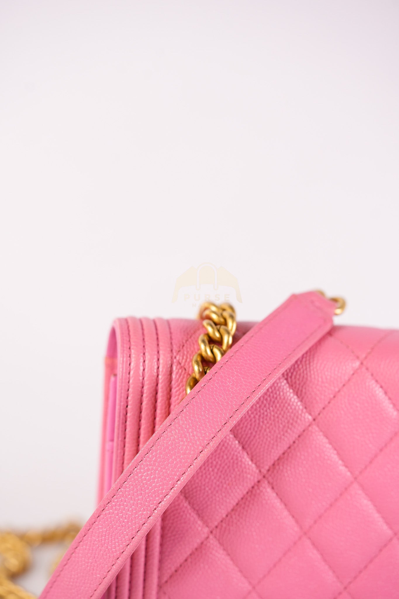 Wallet On Chain (WOC) in Pink Quilted Caviar Leather and Aged Gold Hardware Series 31 | Purse Maison Luxury Bags Shop