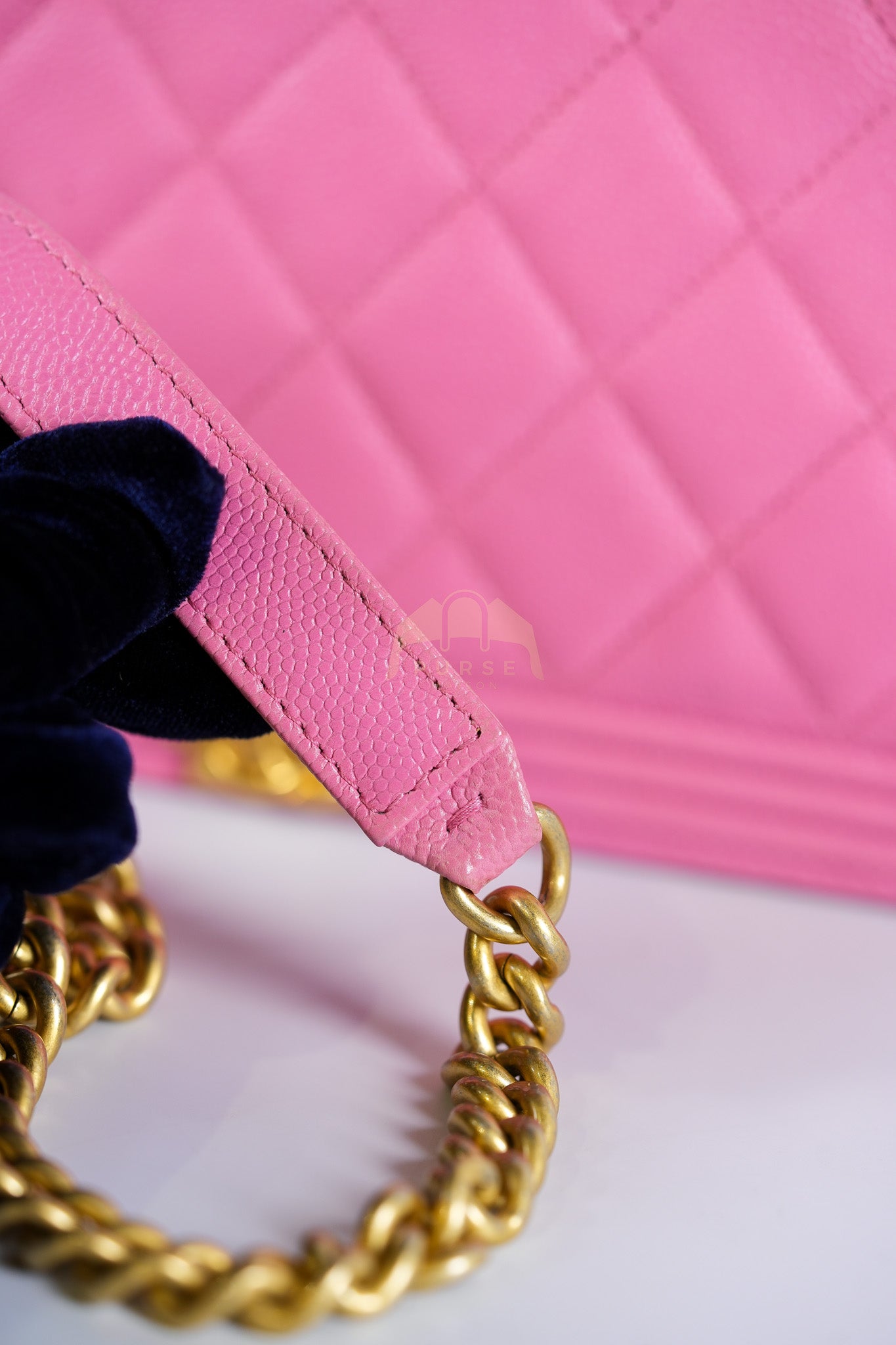 Wallet On Chain (WOC) in Pink Quilted Caviar Leather and Aged Gold Hardware Series 31 | Purse Maison Luxury Bags Shop