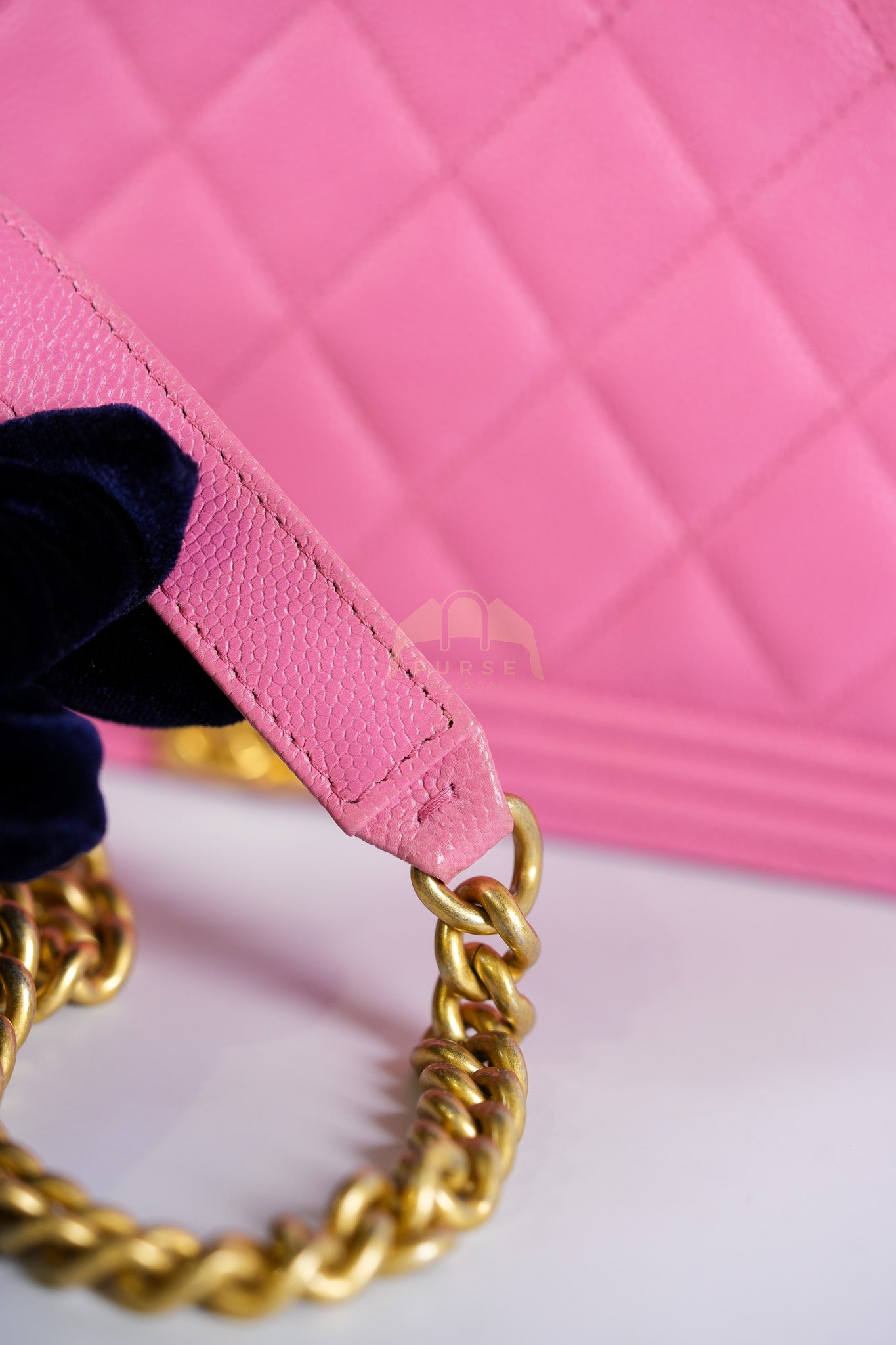 Wallet On Chain (WOC) in Pink Quilted Caviar Leather and Aged Gold Hardware Series 31 | Purse Maison Luxury Bags Shop