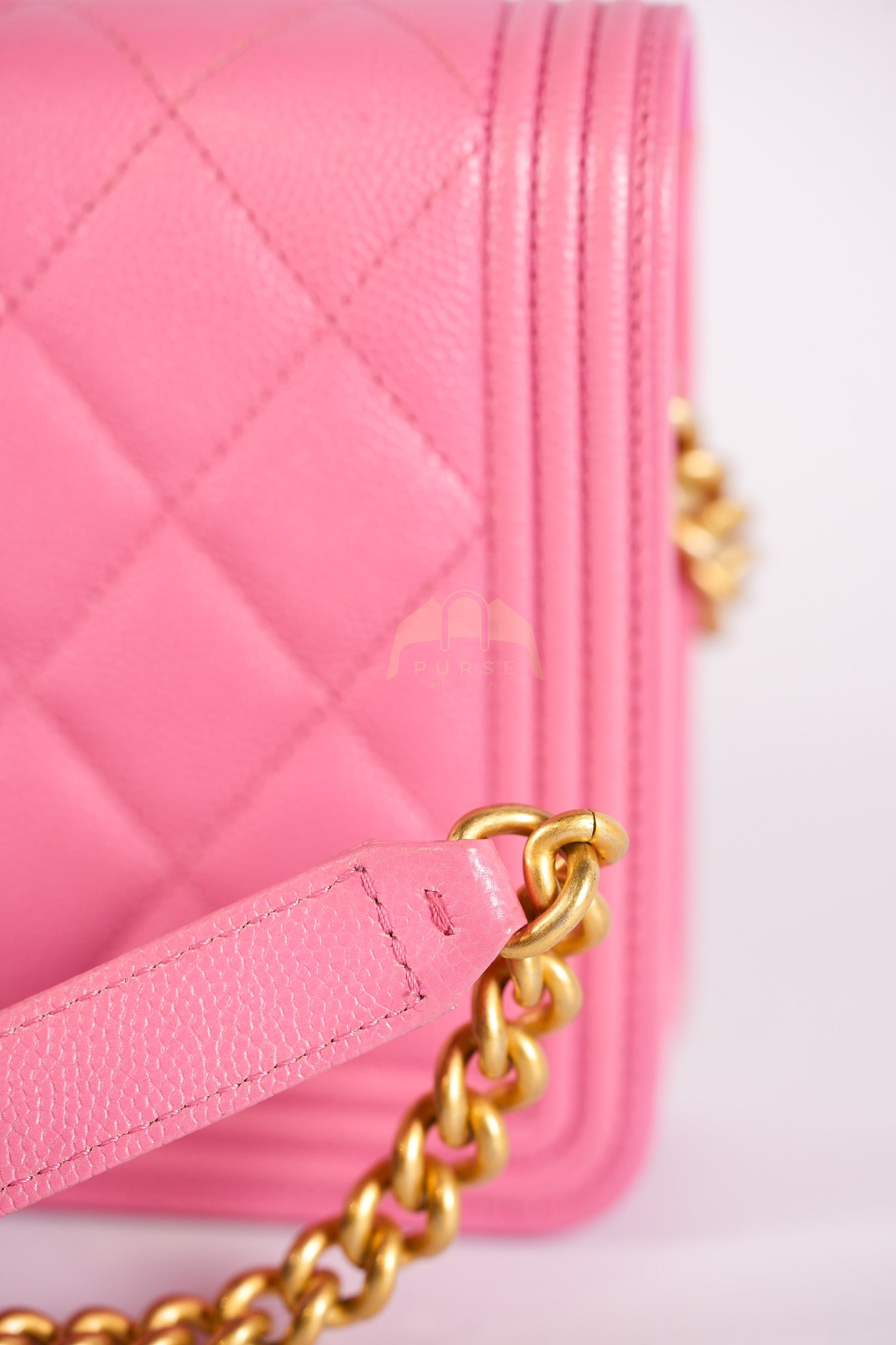 Wallet On Chain (WOC) in Pink Quilted Caviar Leather and Aged Gold Hardware Series 31 | Purse Maison Luxury Bags Shop