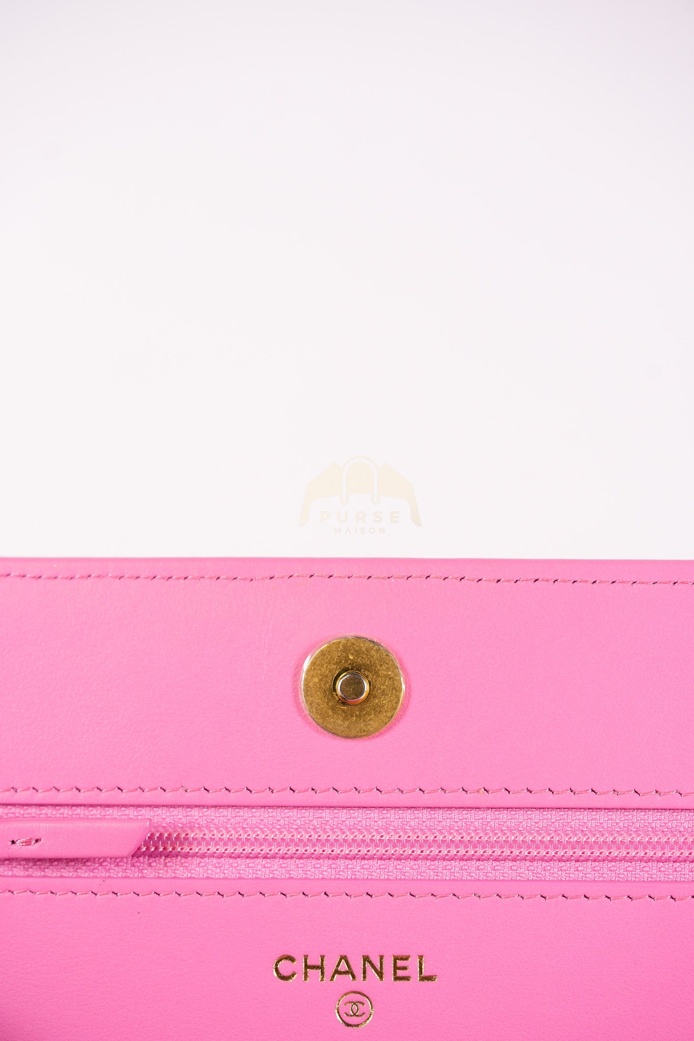 Wallet On Chain (WOC) in Pink Quilted Caviar Leather and Aged Gold Hardware Series 31 | Purse Maison Luxury Bags Shop